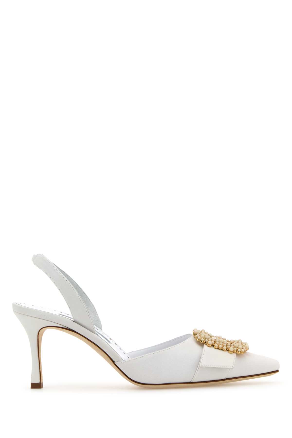 Manolo Blahnik White Crepe Gibsli Pumps