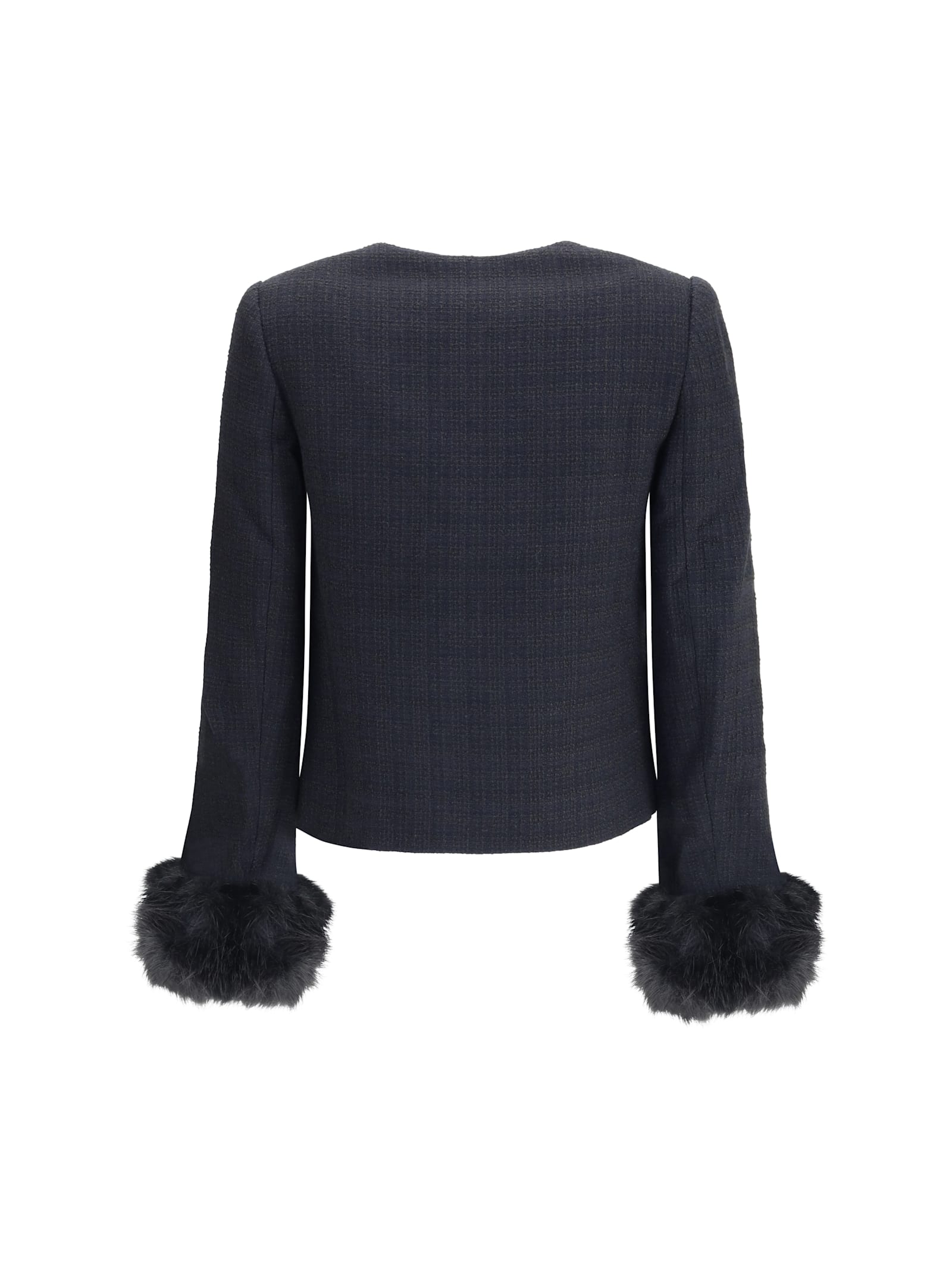 Self-portrait Faux Fur-cuff Buttoned Jacket In Multi