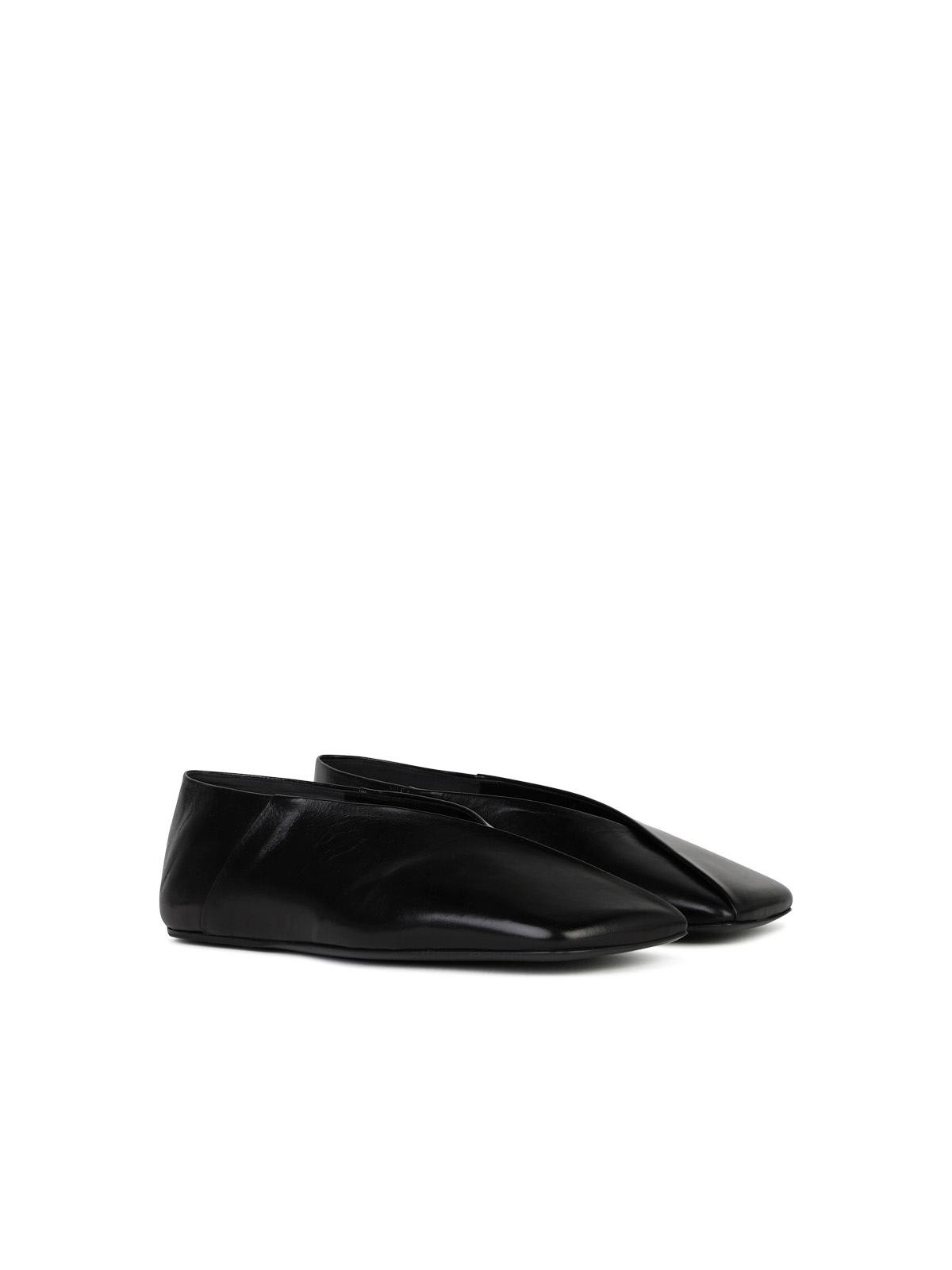 Shop Jil Sander Black Leather Ballet Flats