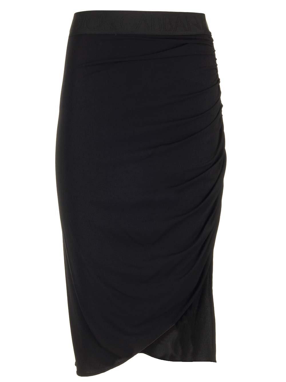 Dolce & Gabbana High Waist Asymmetric Hem Ruched Skirt In Black
