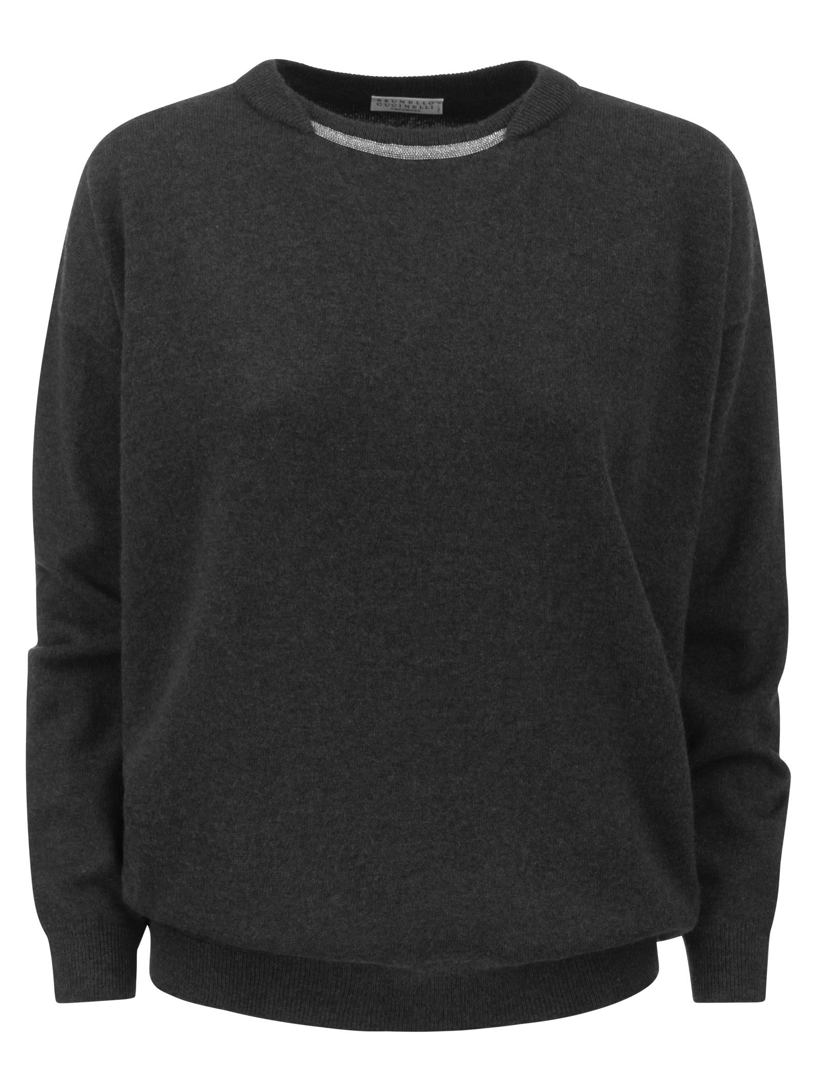 Brunello Cucinelli Cashmere Sweater With shiny Neck Detail