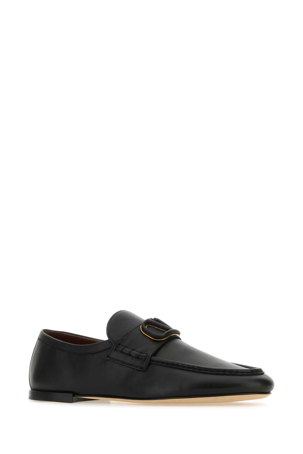 Shop Valentino Black Nappa Leather Vlogo Loafers In Nero