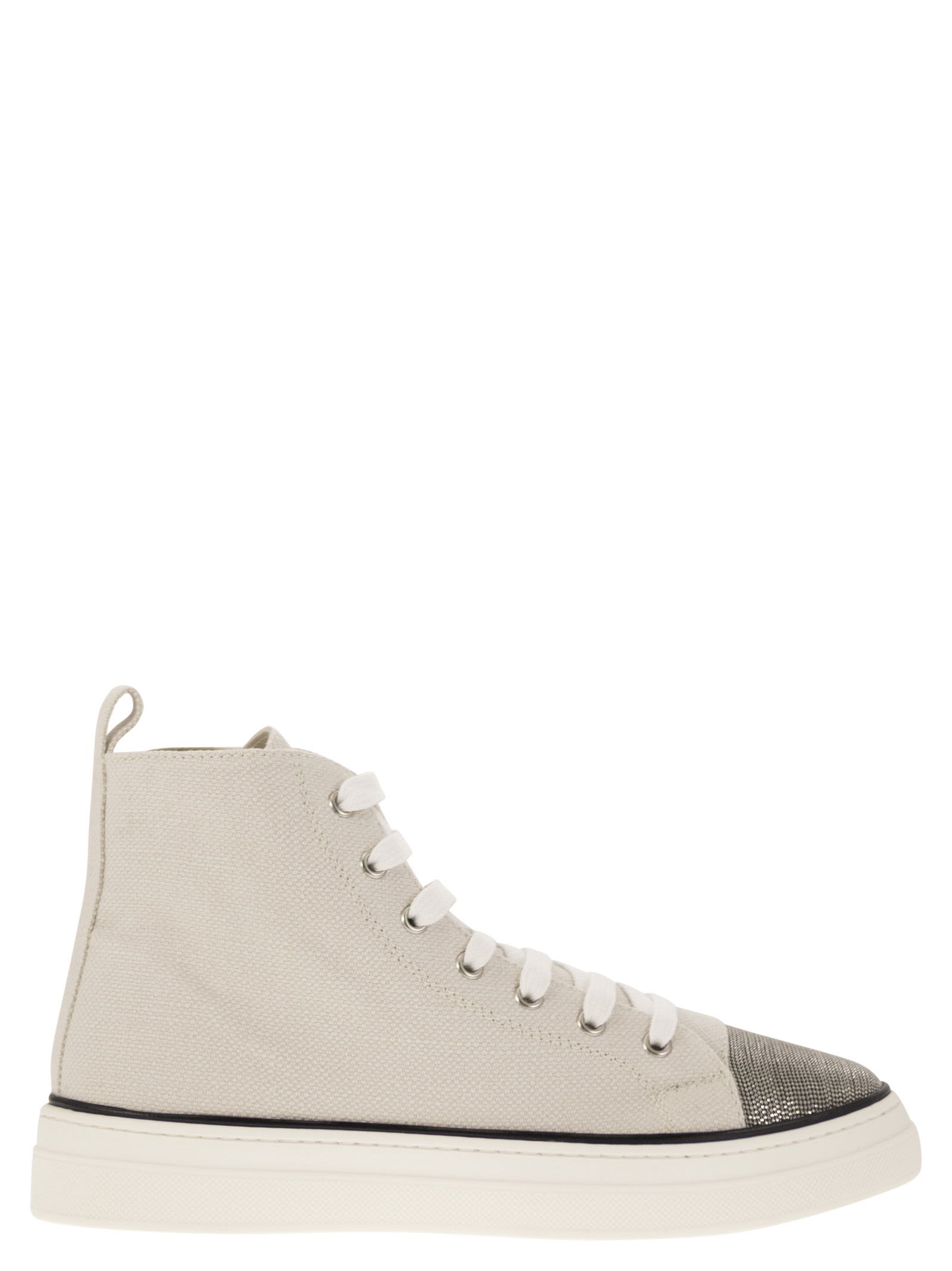 Shop Brunello Cucinelli High-top Sneakers In Cotton And Linen In White