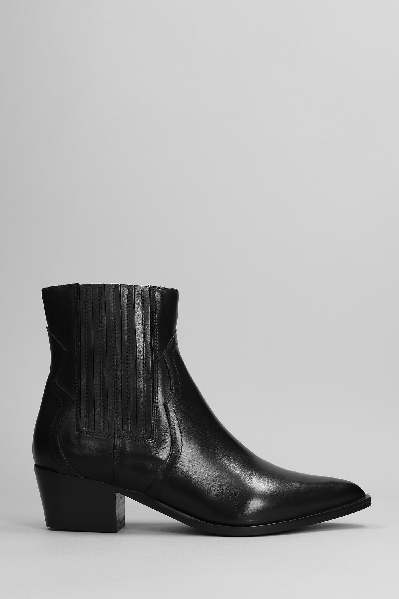Julie Dee Texan Ankle Boots In Black Leather