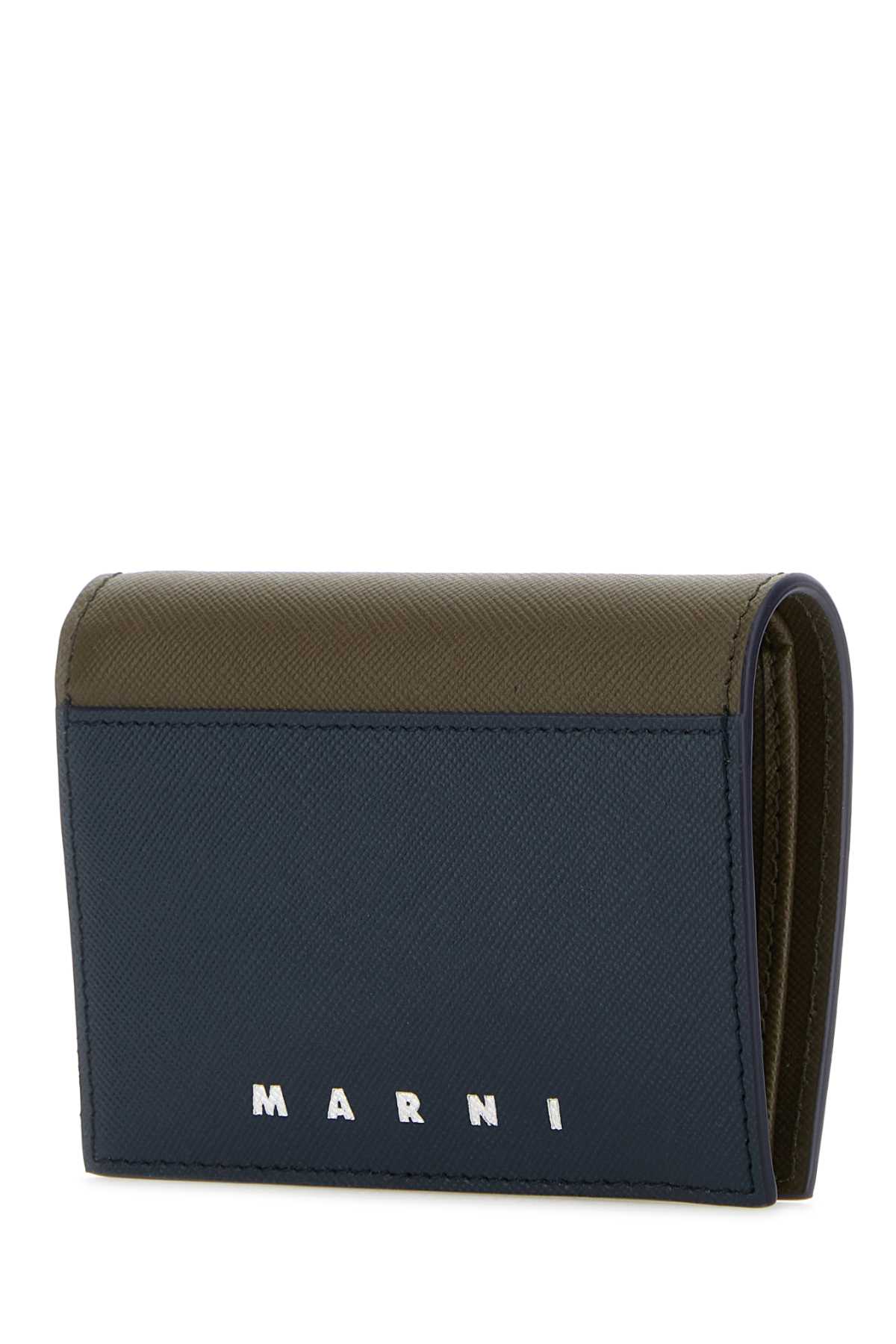 Marni Two-tone Leather Wallet In Nightbluedustyolive