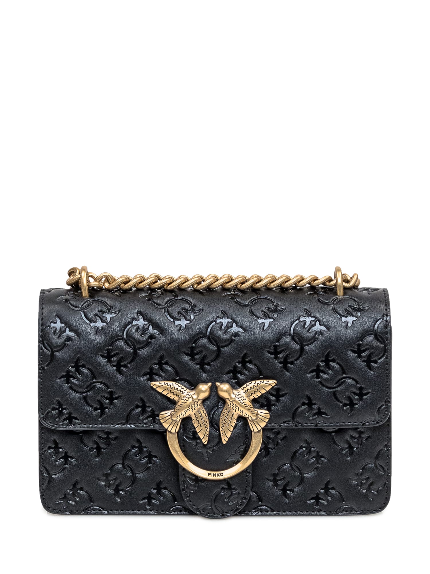 Shop Pinko Love One Mini Bag In Nero-antique Gold