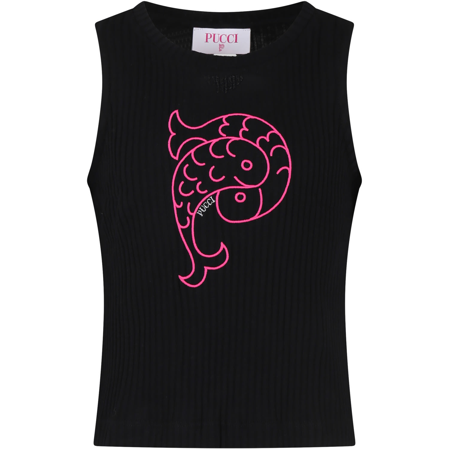 Shop Pucci Black Tank Top For Girl With Logo