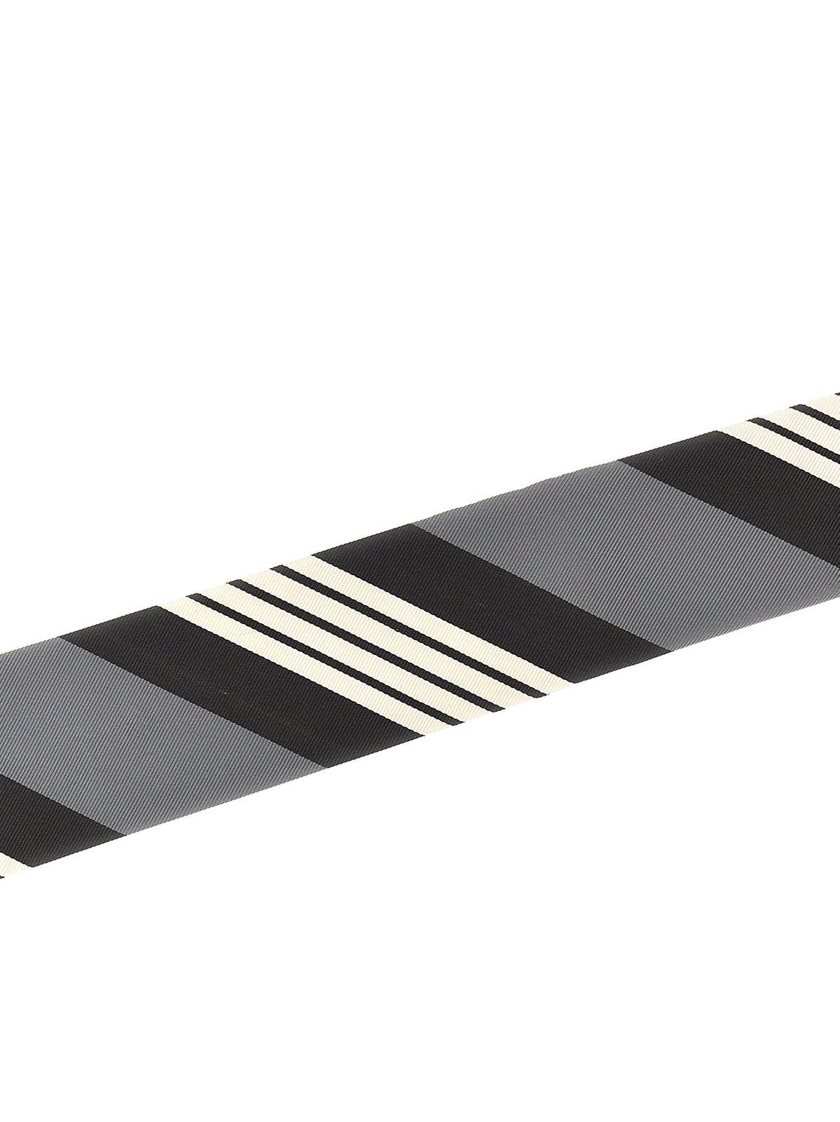 Shop Thom Browne Logo Patch Striped Tie In Grey