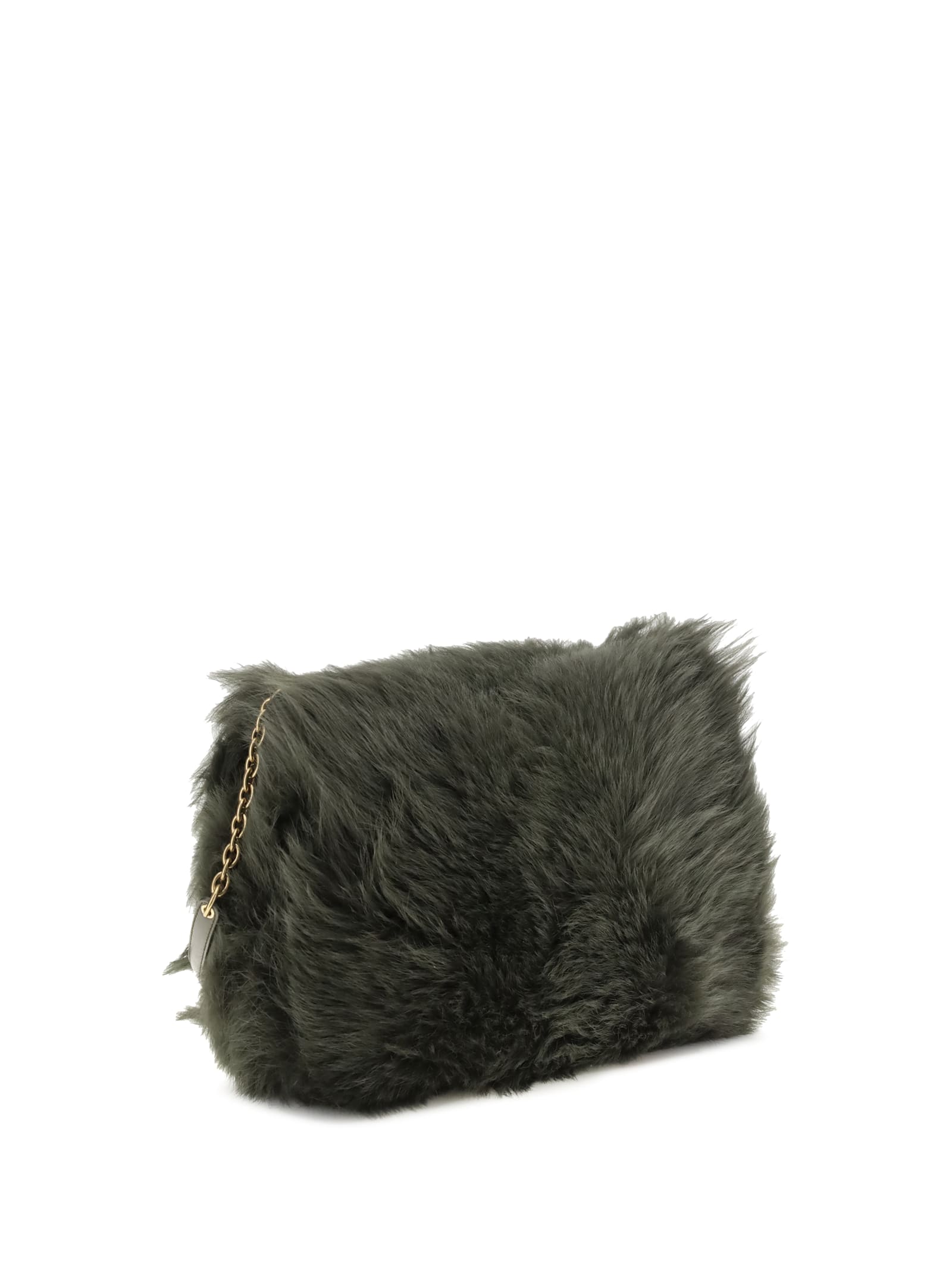 Saint Laurent Jamie Medium Shearling Shoulder Bag In Green