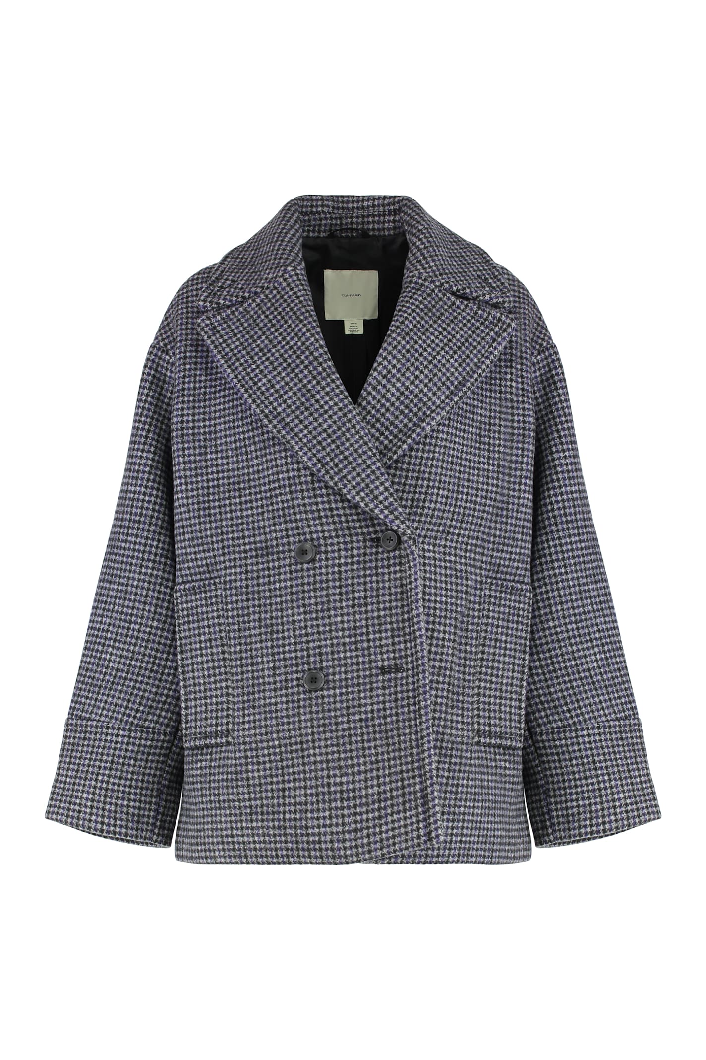 Calvin Klein Houndstooth Double Breasted Coat Pockets In Gray