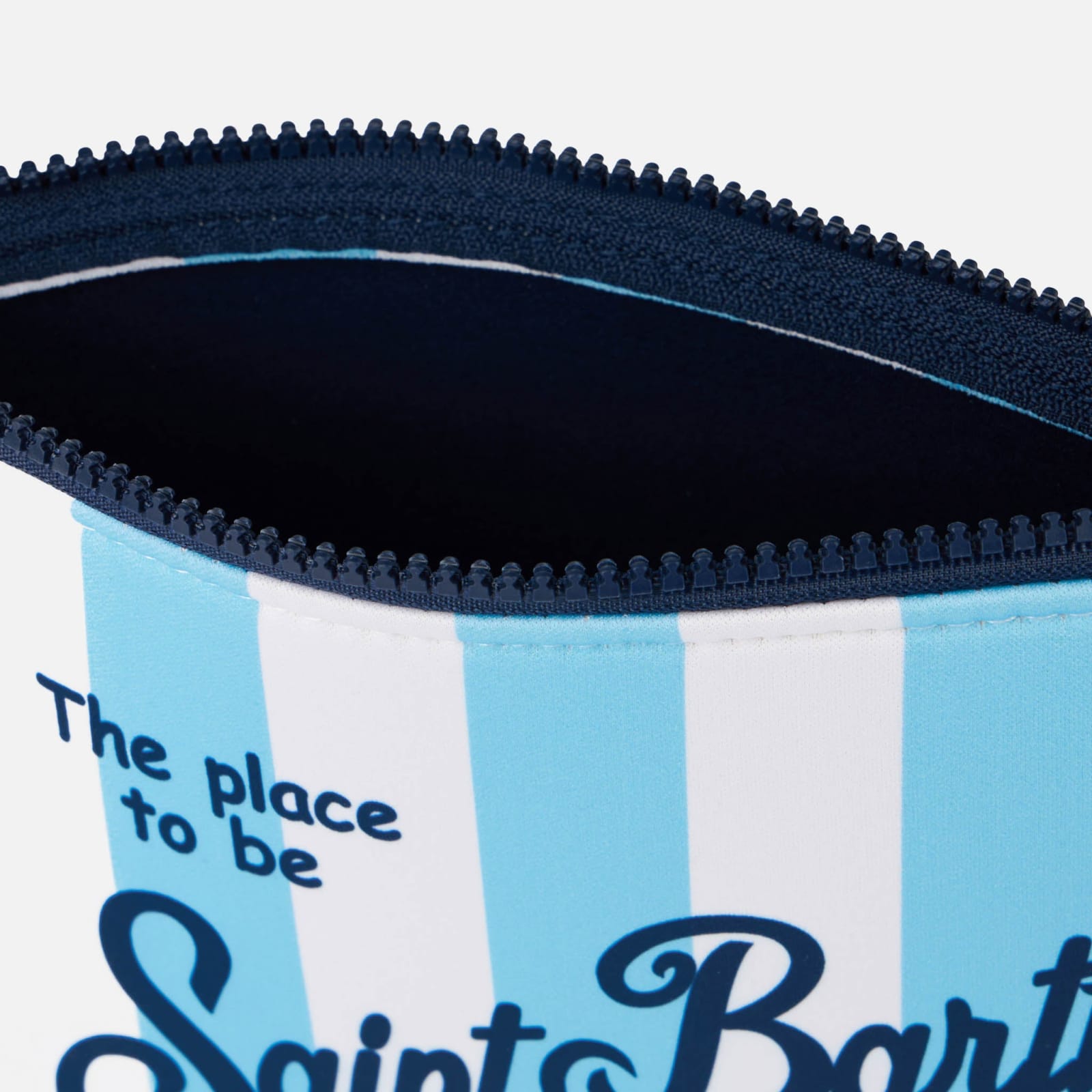 Mc2 Saint Barth Aline Scuba Pochette With Light Blue Striped Print In Sky