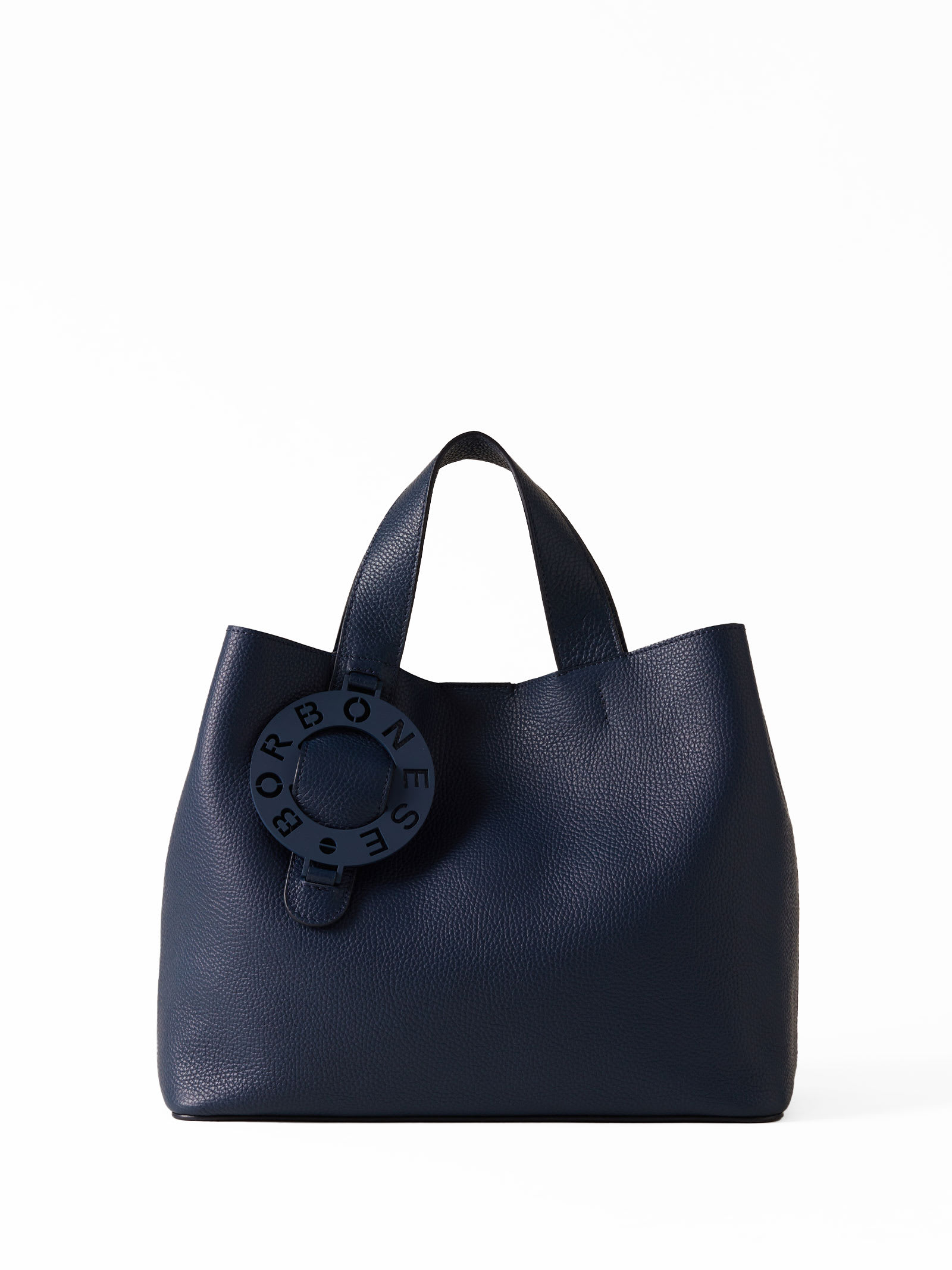 Borbonese Leather Shoulder Bag With Logo In Blu Prussia