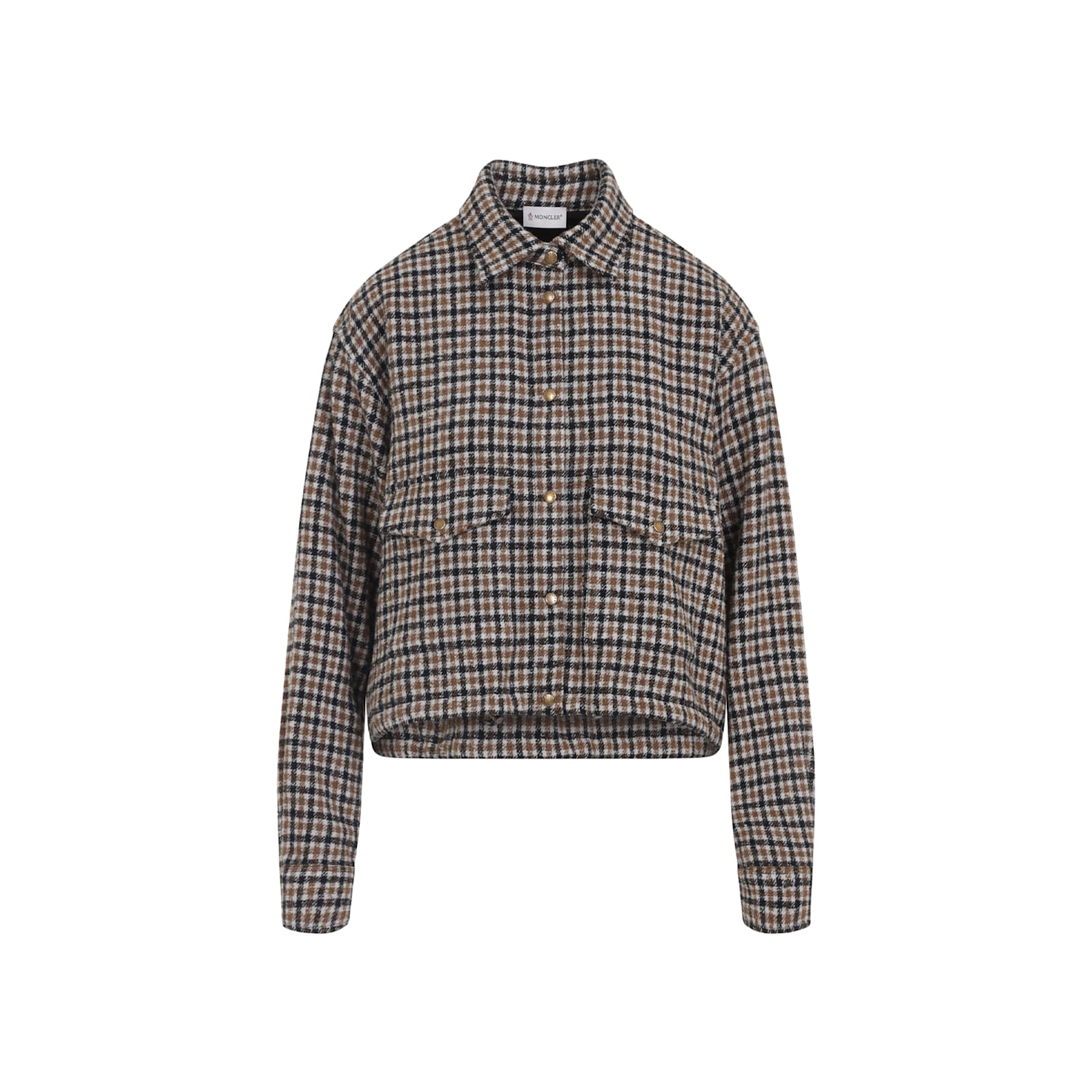 Moncler Checkered Long Sleeve Shirt Front Pockets In Gray