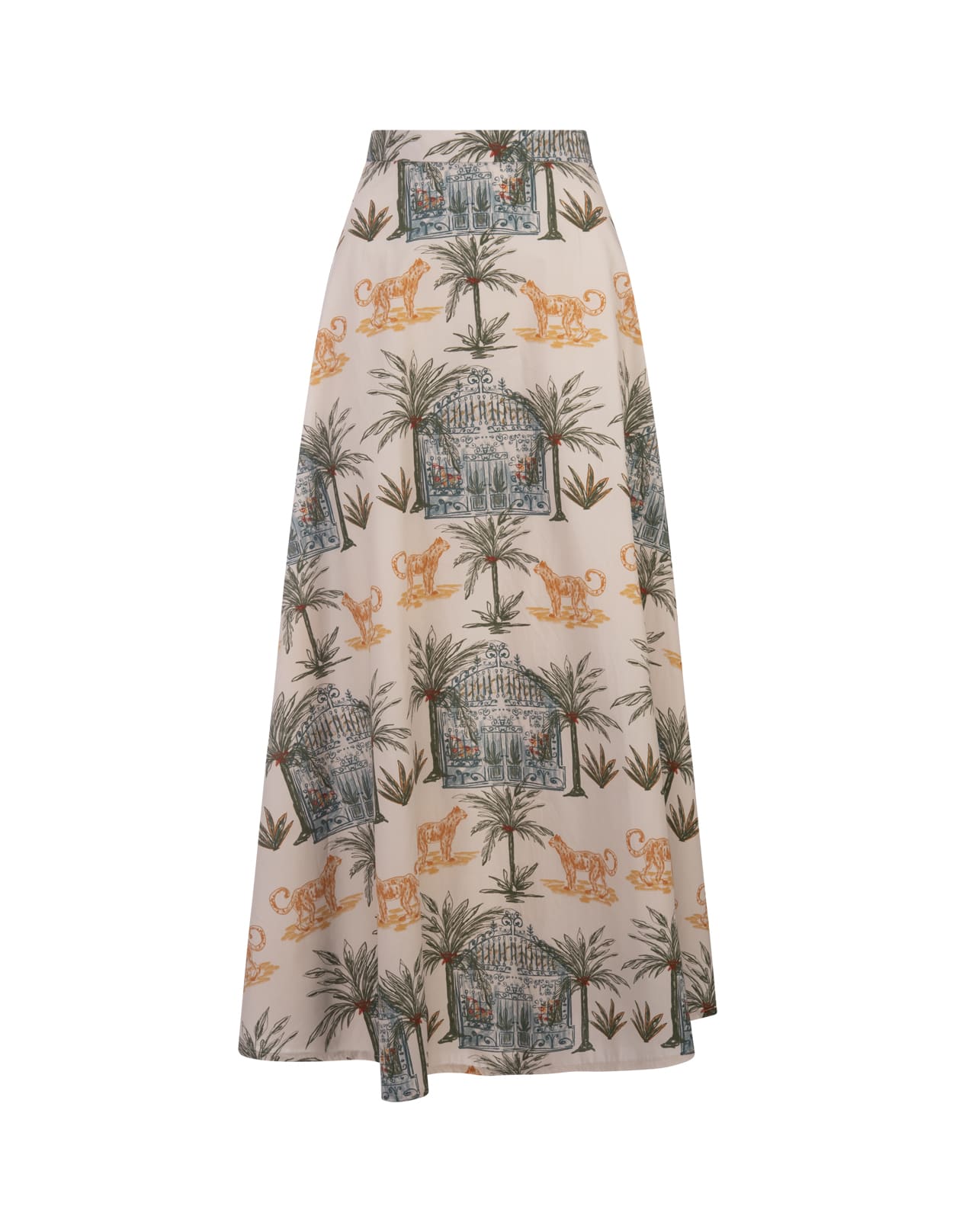Amotea Charline Long Skirt In White Cotton With Leopard Print