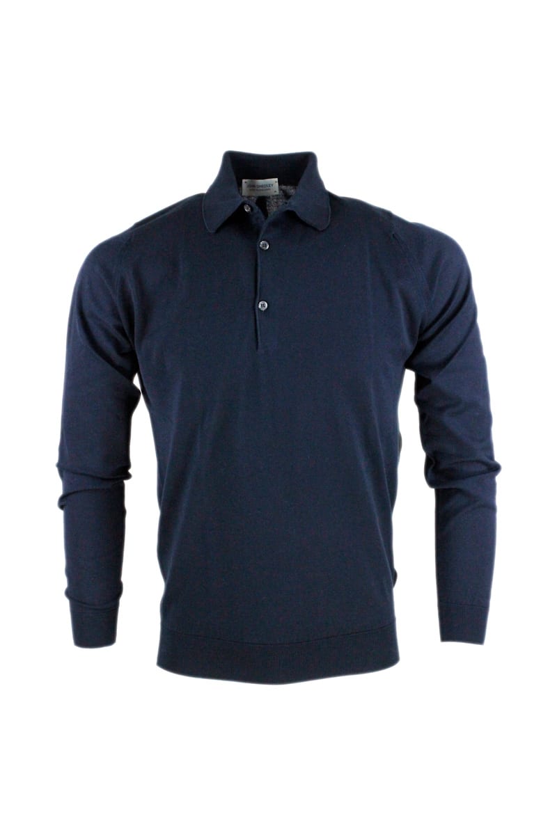 John Smedley Long-sleeved Polo Shirt In Cotton Thread With 3-button Closure