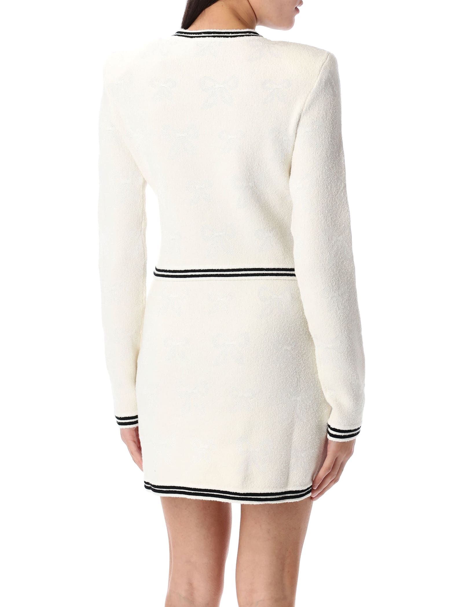 Self-portrait Beige Cardigan With Bow Detail On The Front And Contrasting Trims In Cotton Blend Woman In Cream