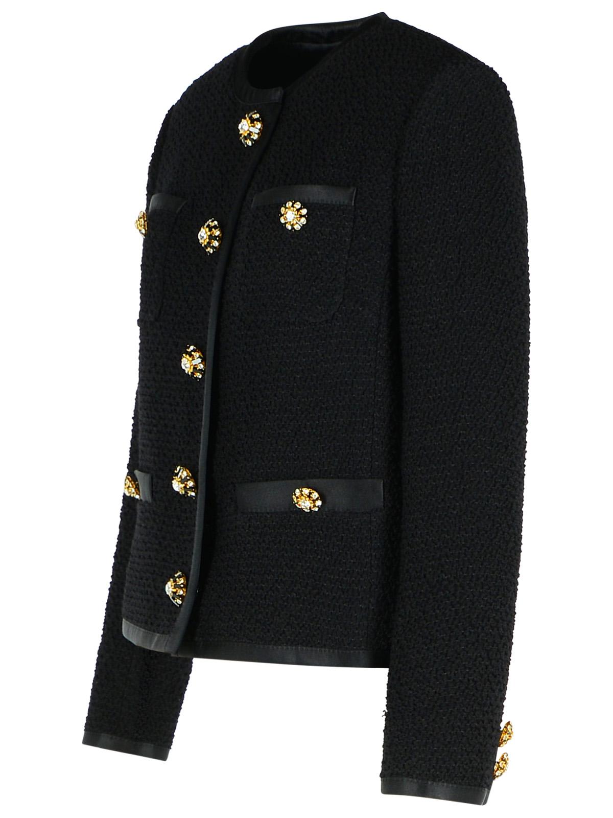 Dolce & Gabbana Jeweled Button Boucle Jacket In Black