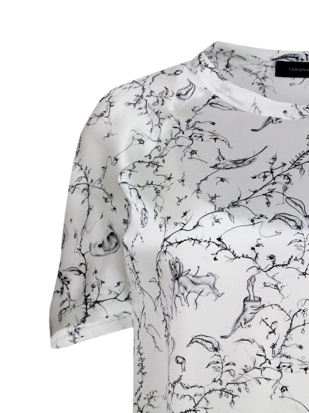 Shop Fabiana Filippi Crew-neck, Short-sleeved, Oversized Silk Shirt With Branch Patterned Print In White