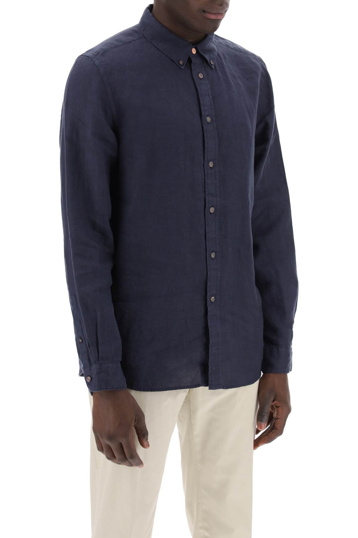 Shop Ps By Paul Smith Linen Button-down Shirt For In Very Dark Navy (blue)