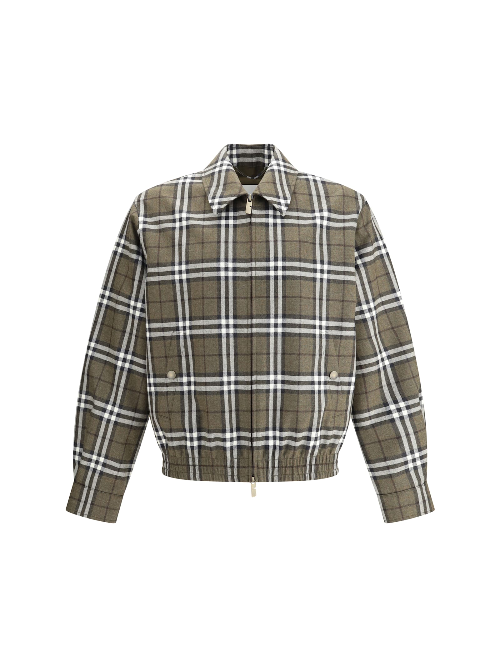 Burberry Men Check Pattern Wool Harrington Jacket In Green
