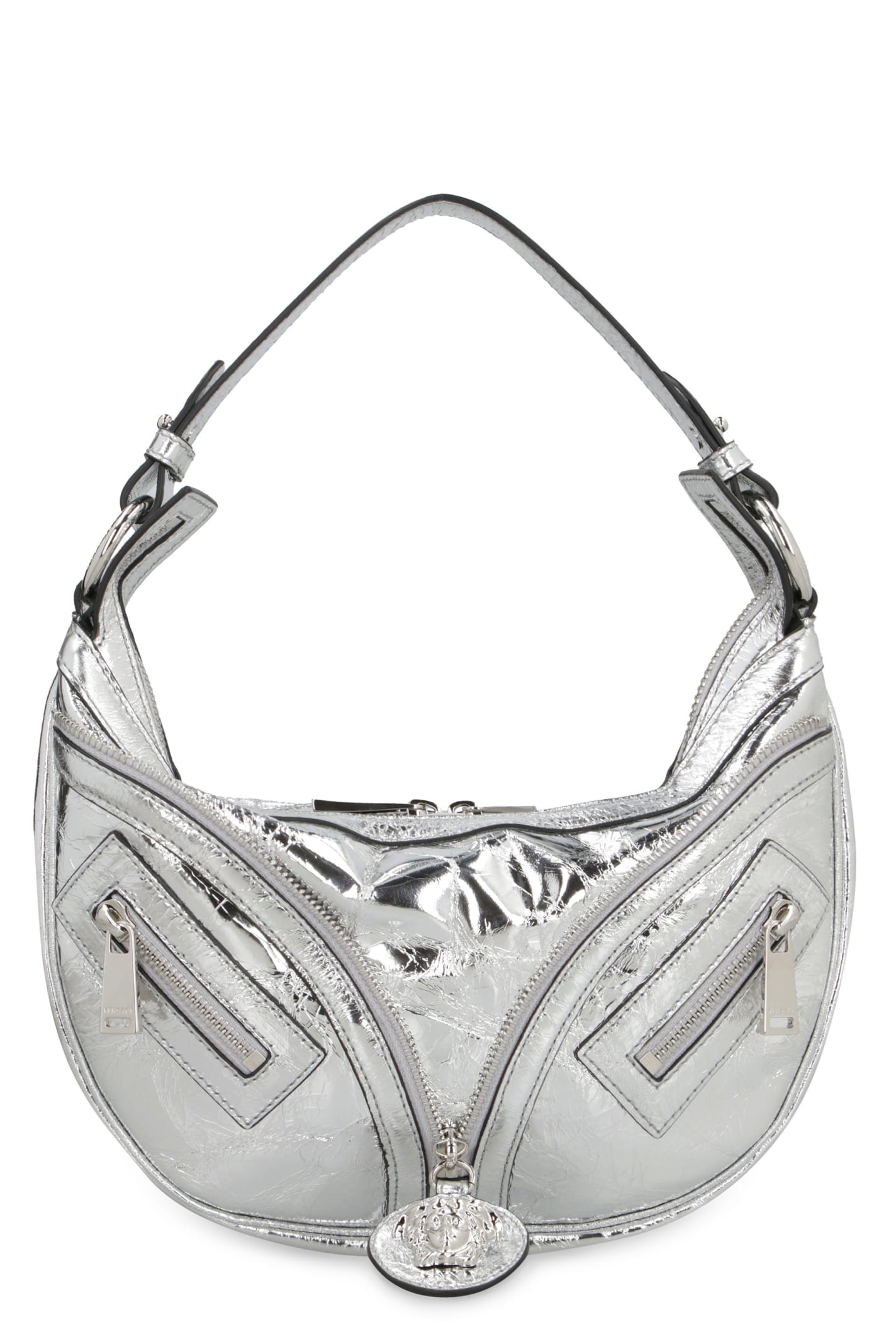 Versace Repeat Leather Shoulder Bag In Silver