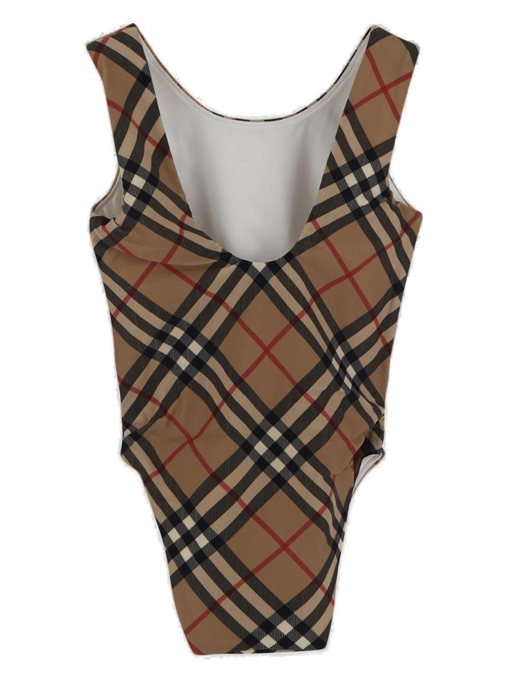 Shop Burberry Vintage Check Sleeveless Swimsuit In Neutrals