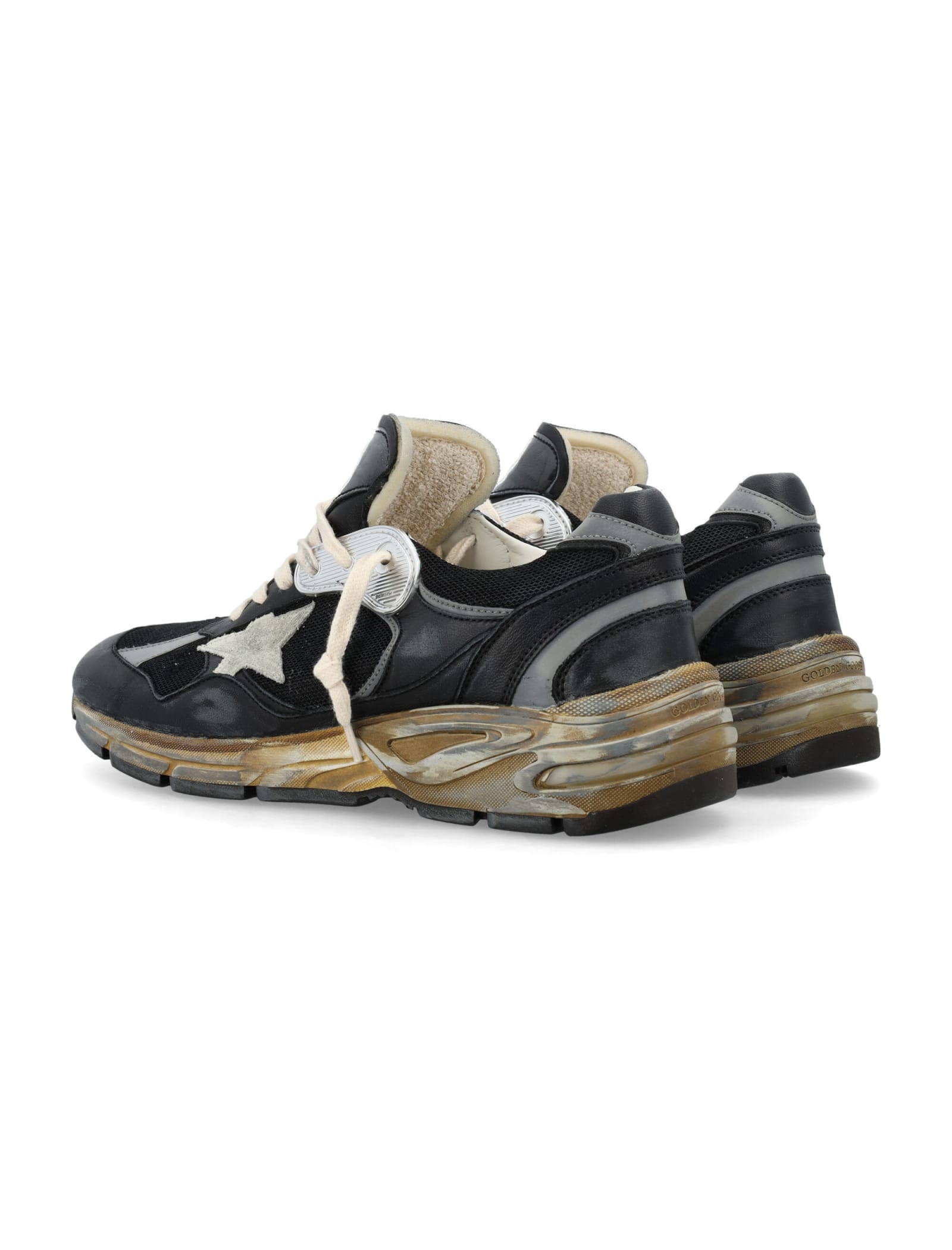 Golden Goose Running Dad Net And Nappa Upper Suede Star Shoes In Black/silver/ice