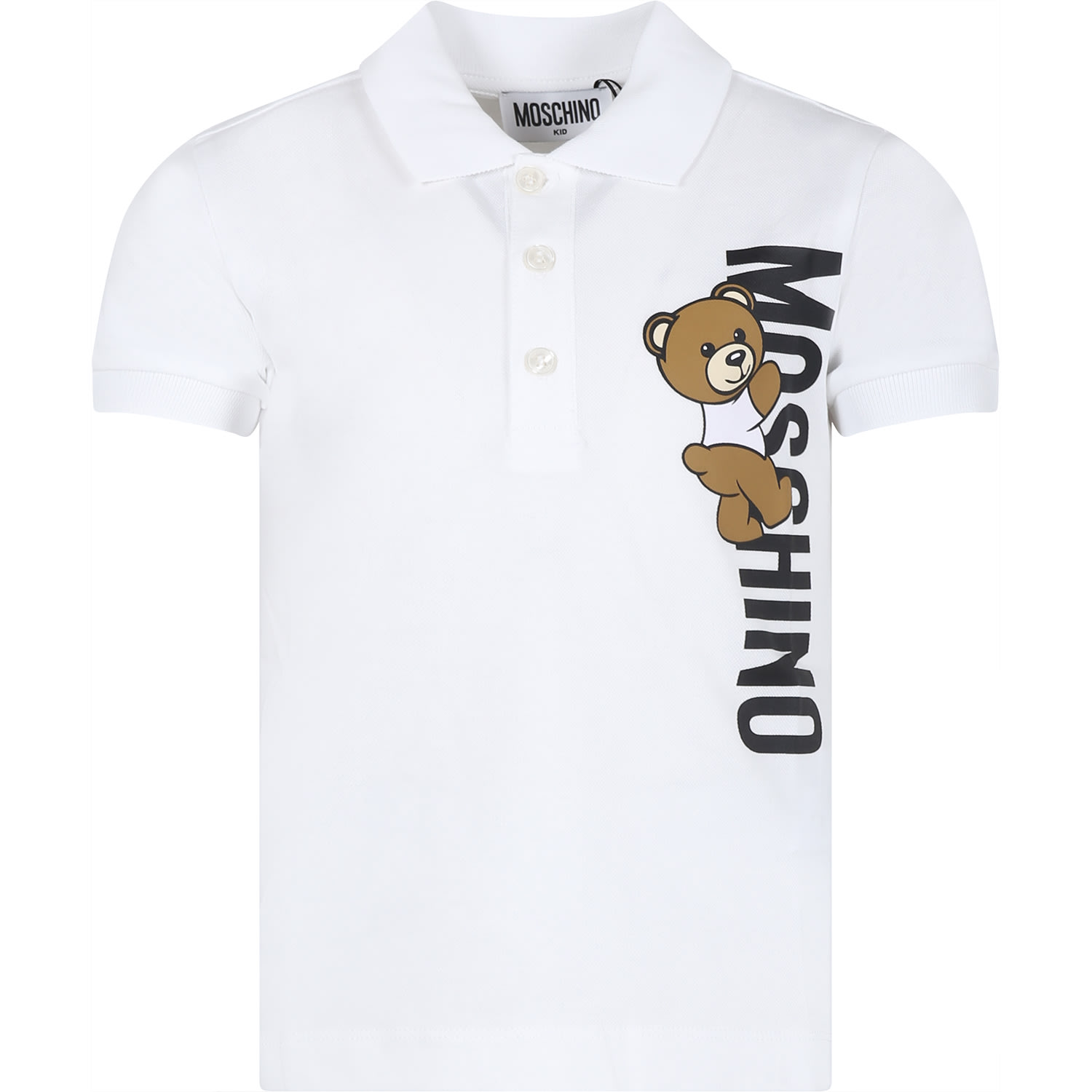 Moschino Kids' White Polo Shirt For Boy With Teddy Bear And Logo
