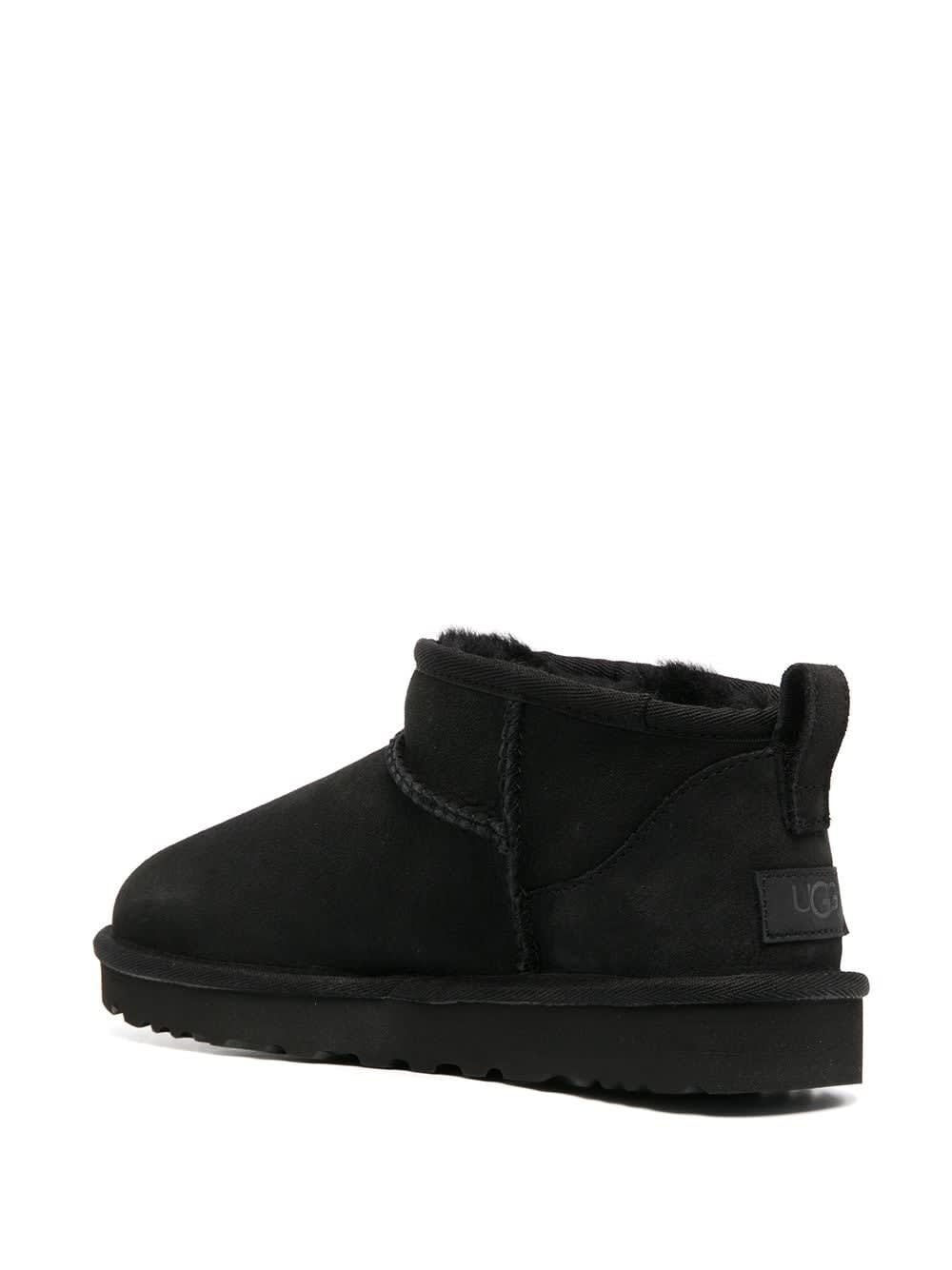 Ugg Black Suede Classic Ultra Mini Ankle Boots In Black