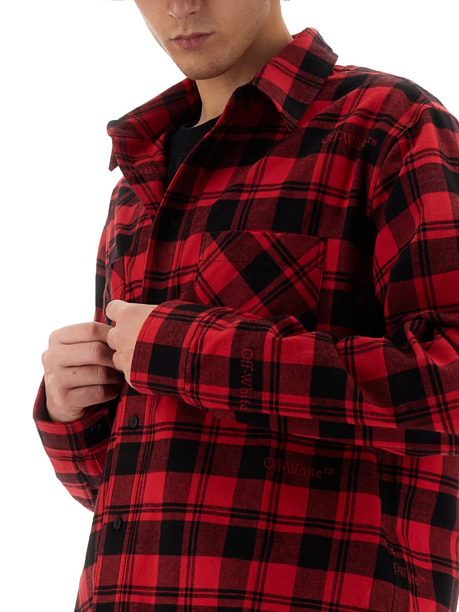 Shop Off-white Check Print Shirt In Red