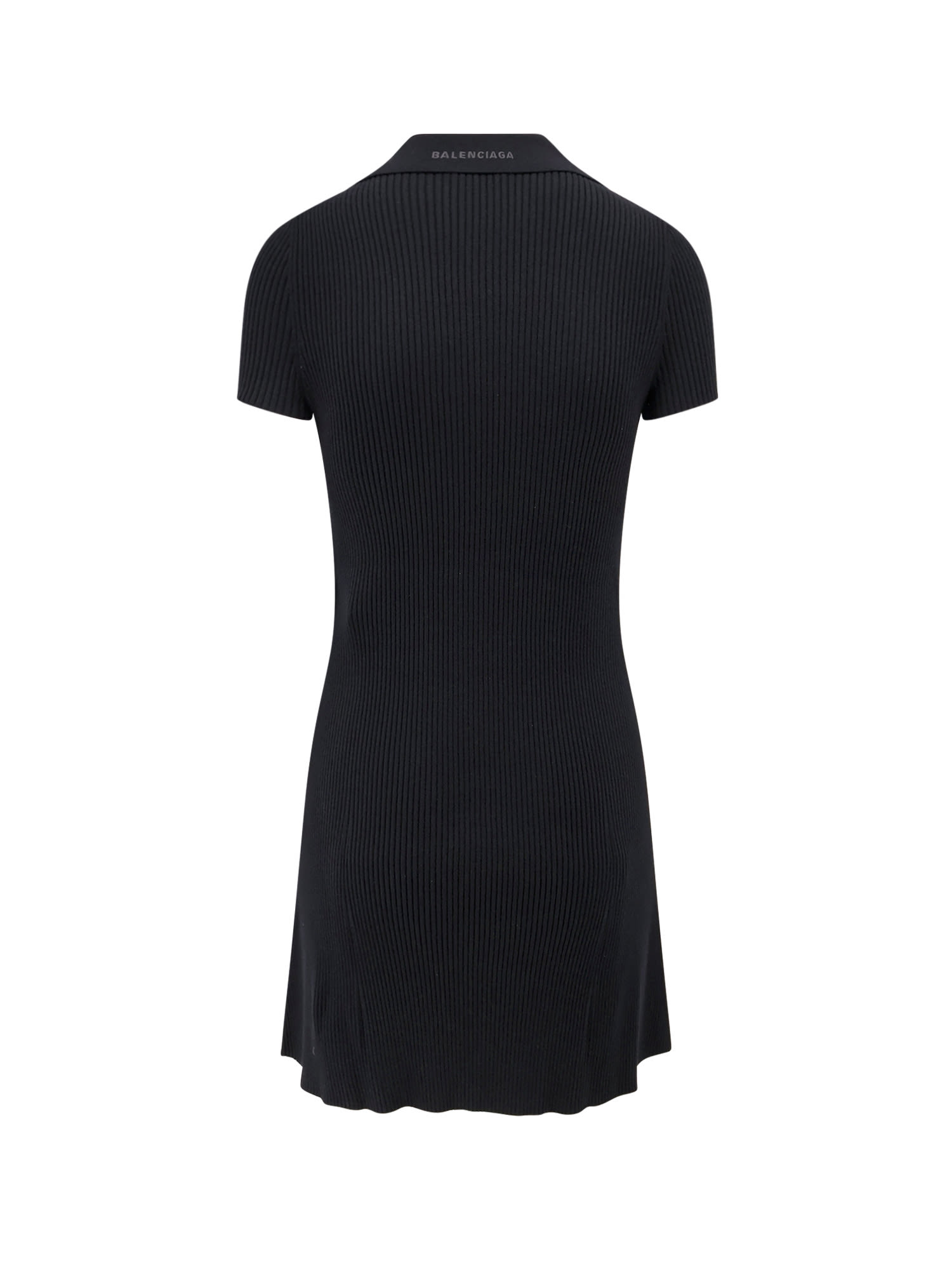 Balenciaga Wool Blend Mini Dress With Ribbed Texture In Black
