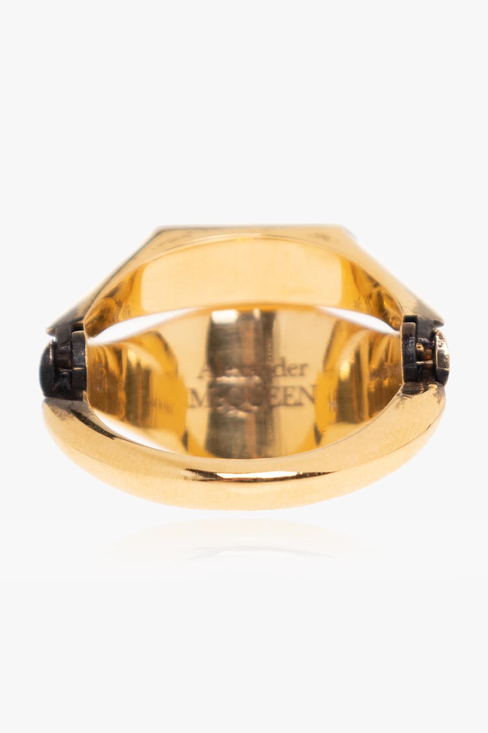 Shop Alexander Mcqueen Ring With Logo In Gold