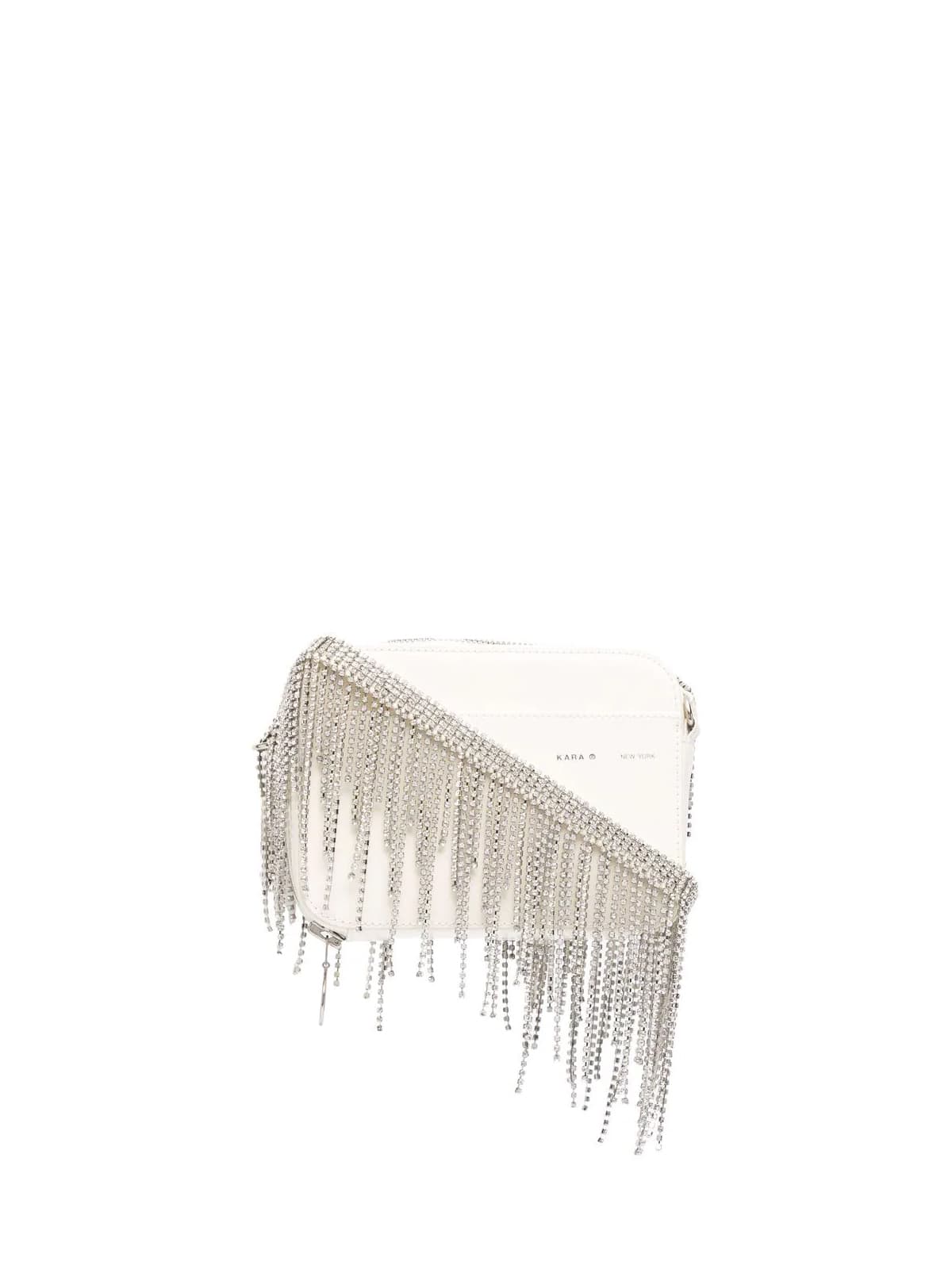 Kara Crystal Fringe Camera Bag In White