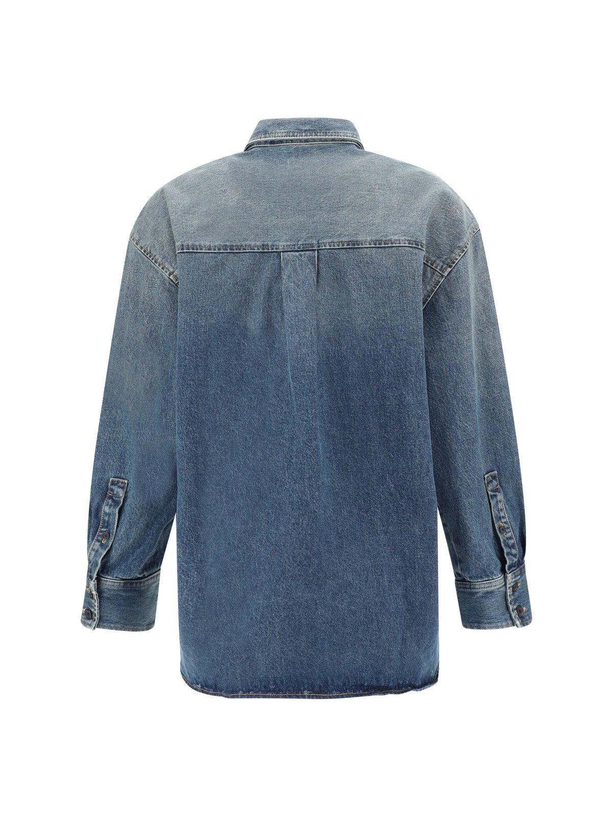 Shop Khaite Long Sleeved Buttoned Overshirt In Blue