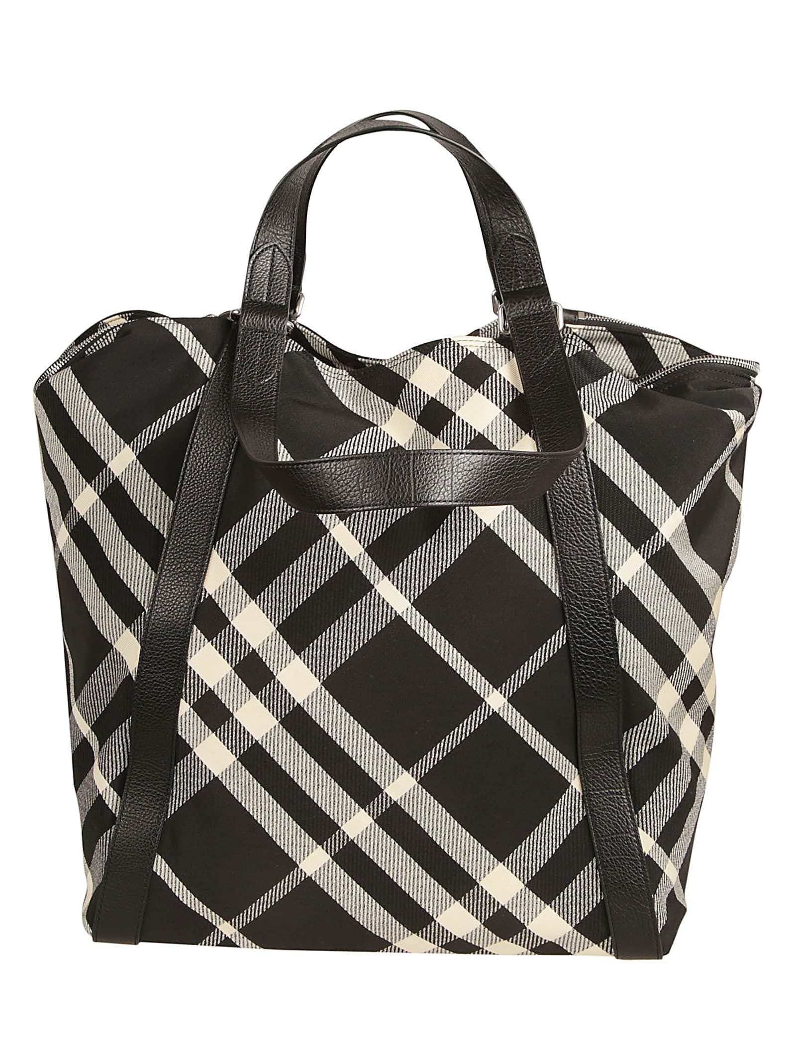 Shop Burberry Check Patterned Tote In Black/calico