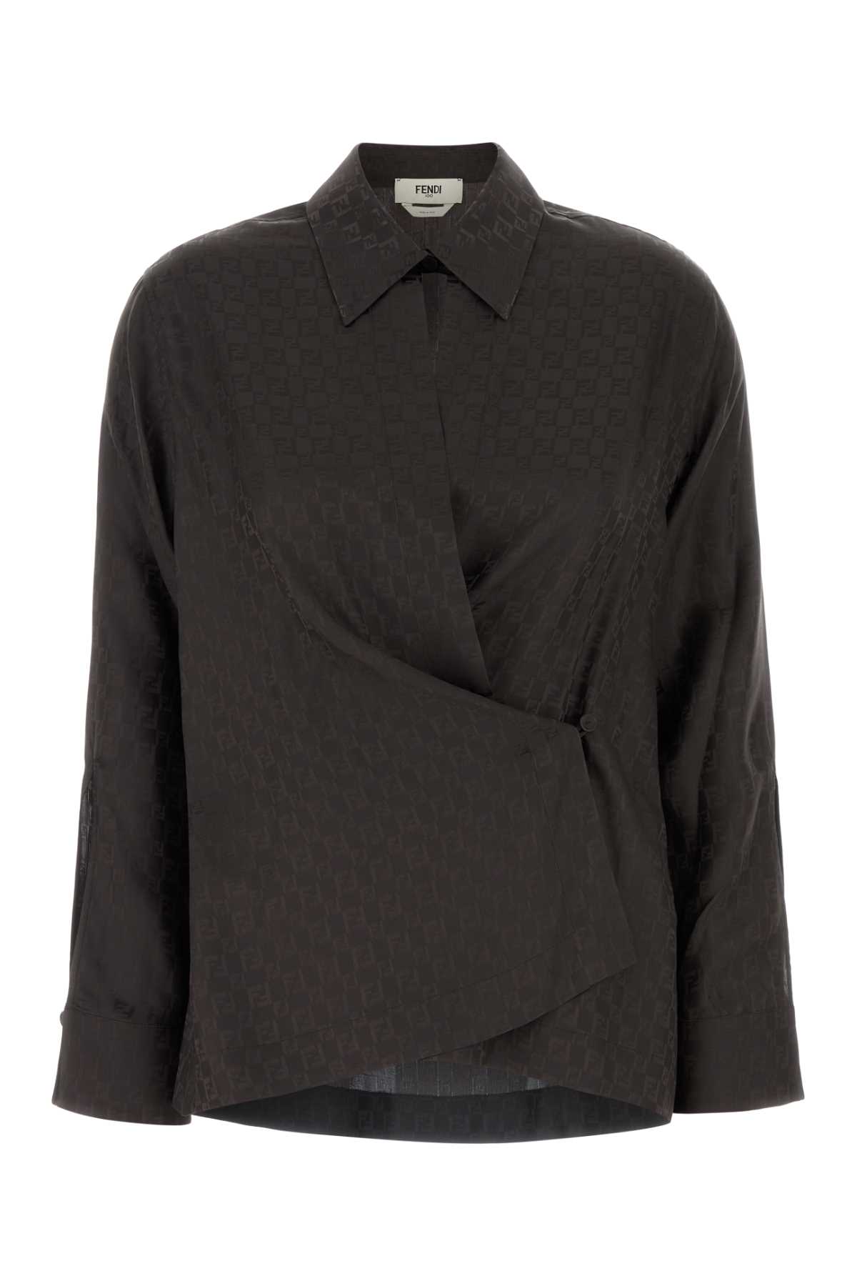 Fendi Ff Jacquard Silk Shirt In Brown