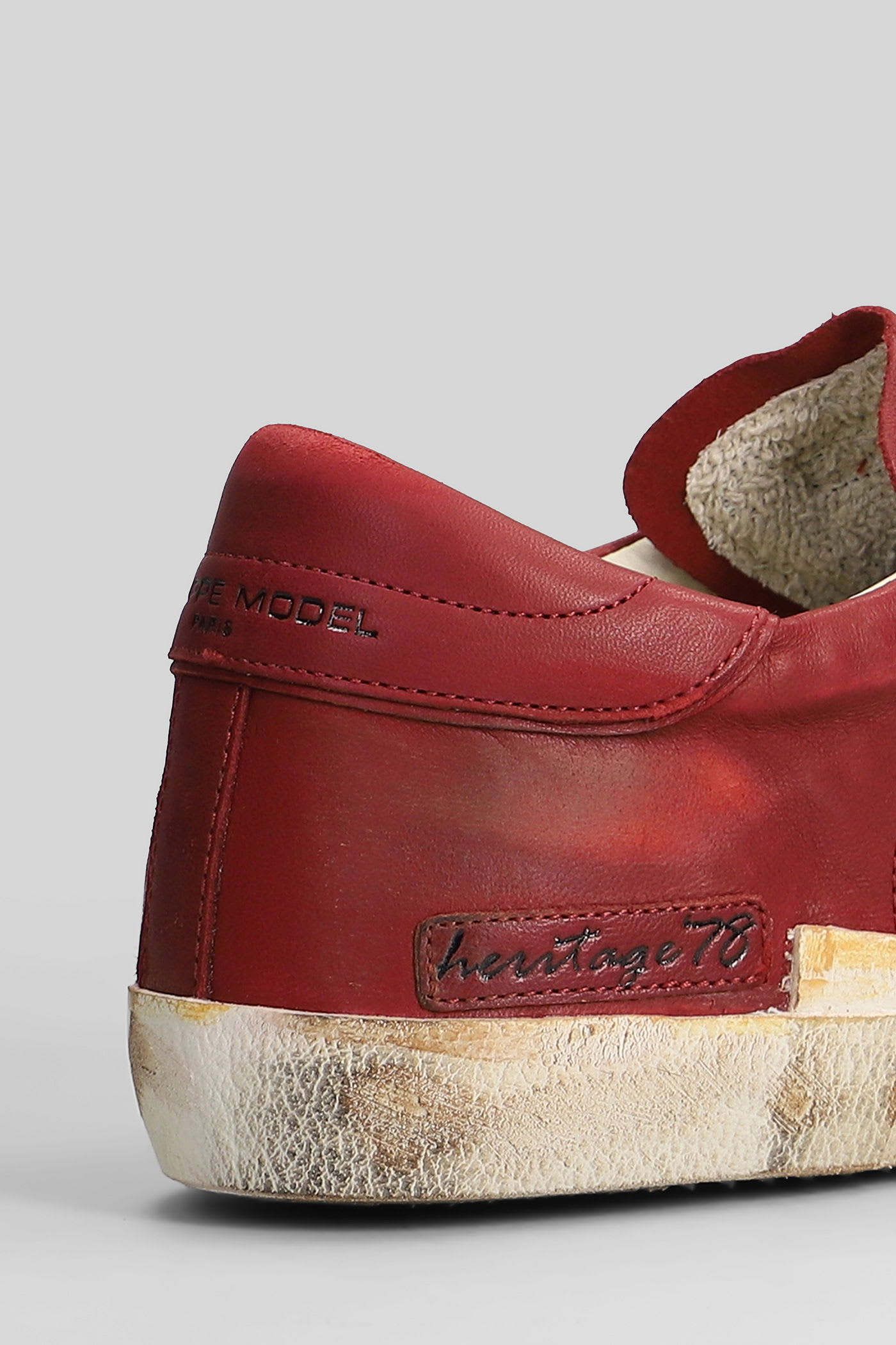 Philippe Model Prsx Low Sneakers In Bordeaux Leather In Burgundy