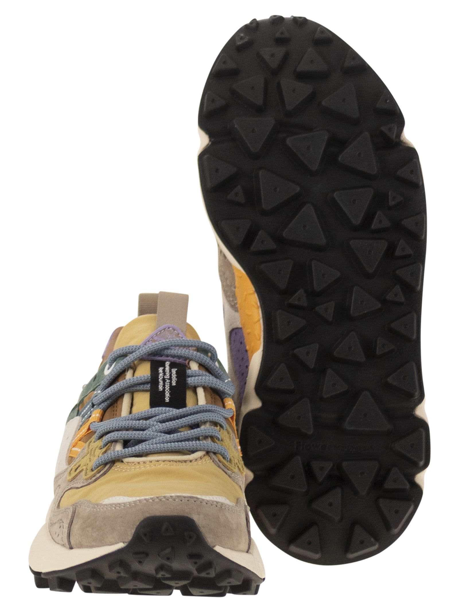 Flower Mountain Yamano 3 - Sneakers In Suede And Technical Fabric In Brown/mustard