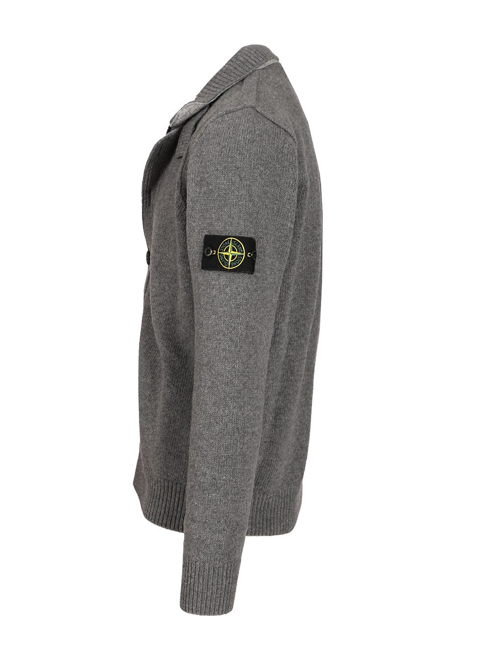 Stone Island Knit Button-up Jumper In Lamb Wool And Nylon Blend In Gray