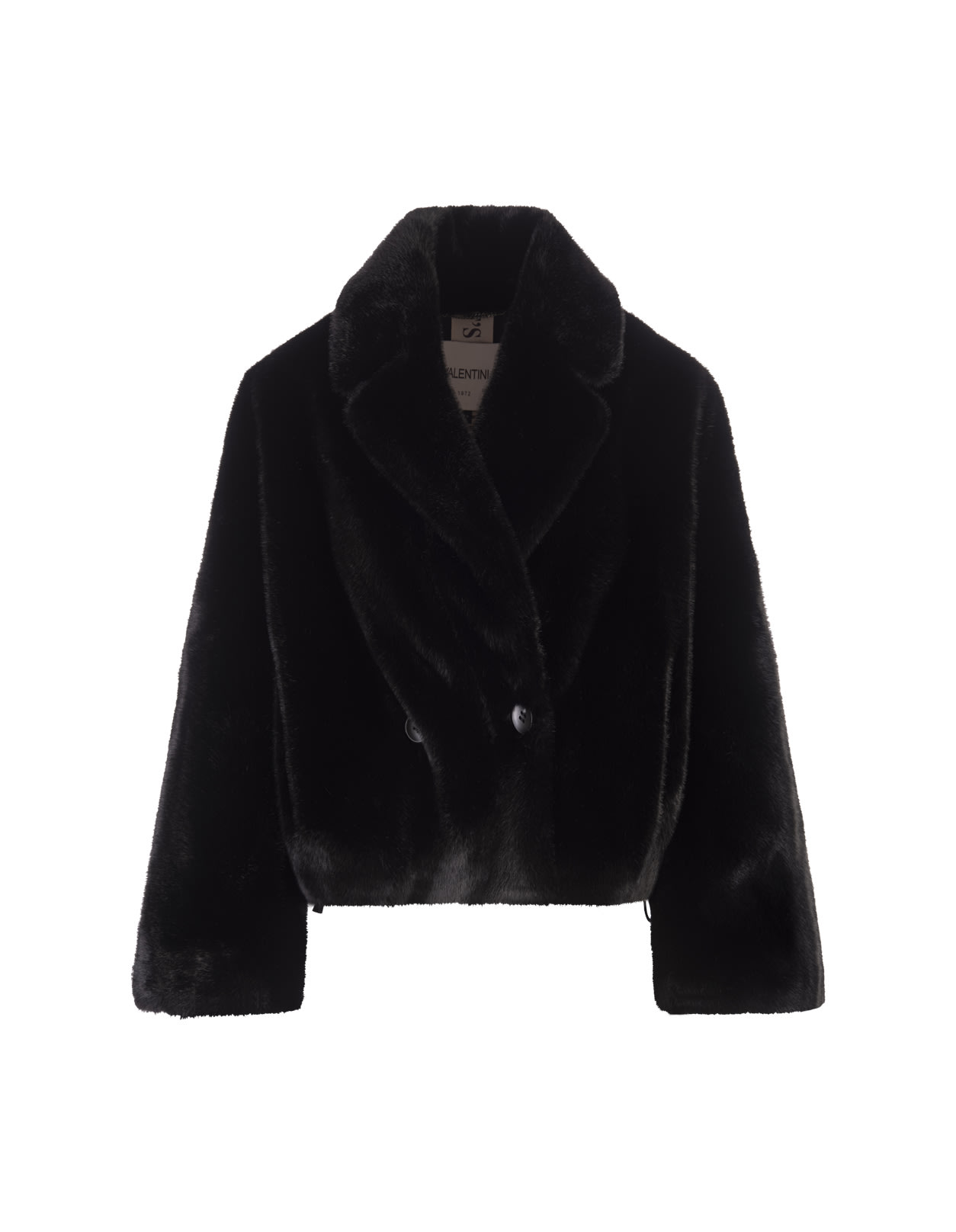 Black Faux Fur Double Breasted Short Coat