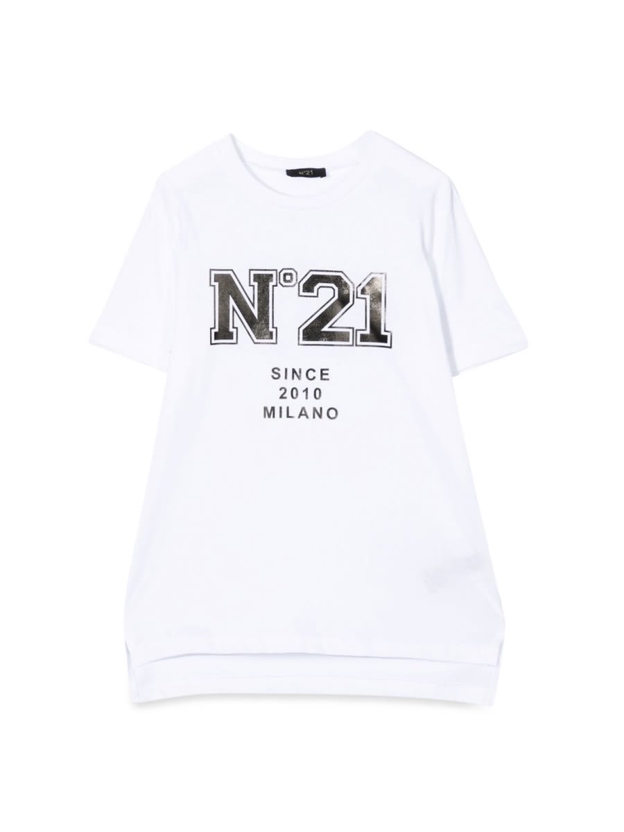 N°21 Kids' T-shirt Logo In White