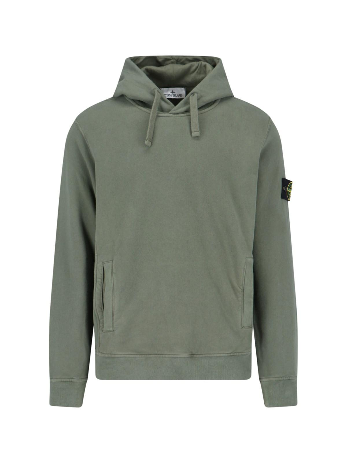 Shop Stone Island Logo Hoodie In Military