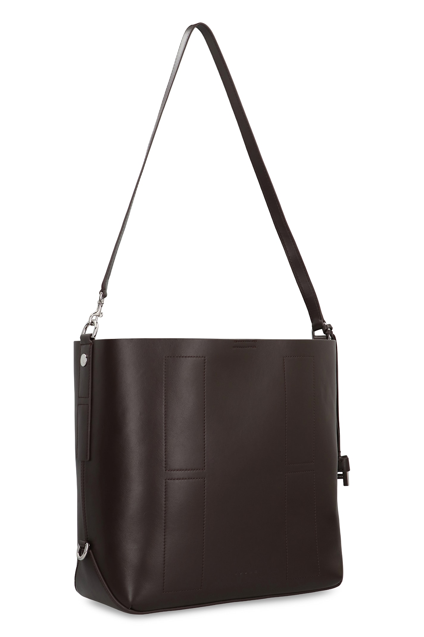 Hogan Rectangular Dark Brown Leather Shoulder Bag With Tab Closure In Brown