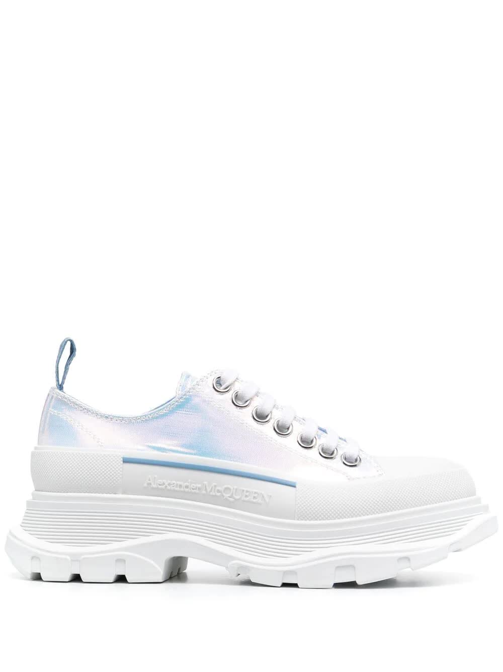 Buy Alexander McQueen Woman Iridescent Light Blue Tread Slick Lace-up Shoes online, shop Alexander McQueen shoes with free shipping