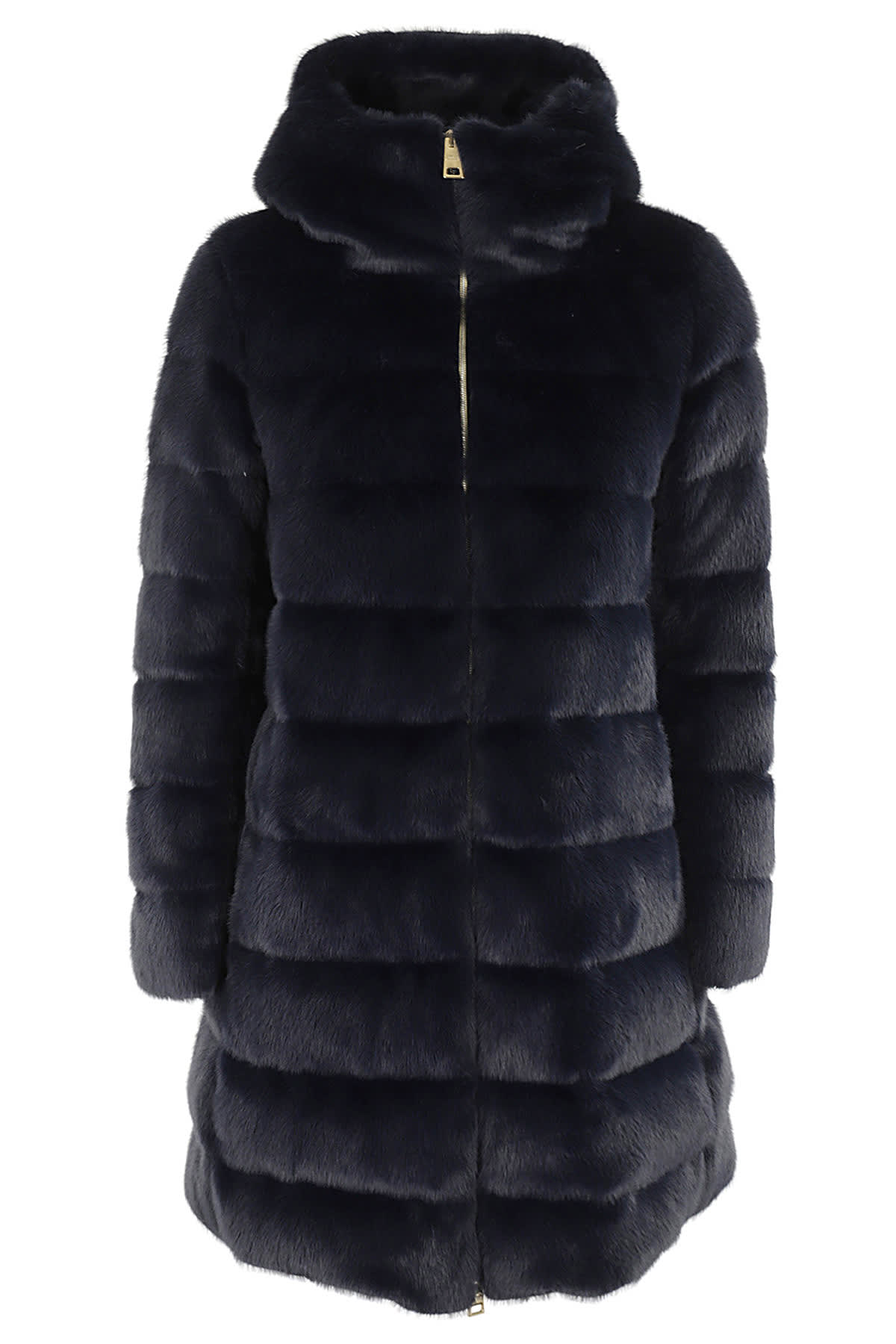 Shop Herno Piumino A Shape In Faux Fur In Blu Navy