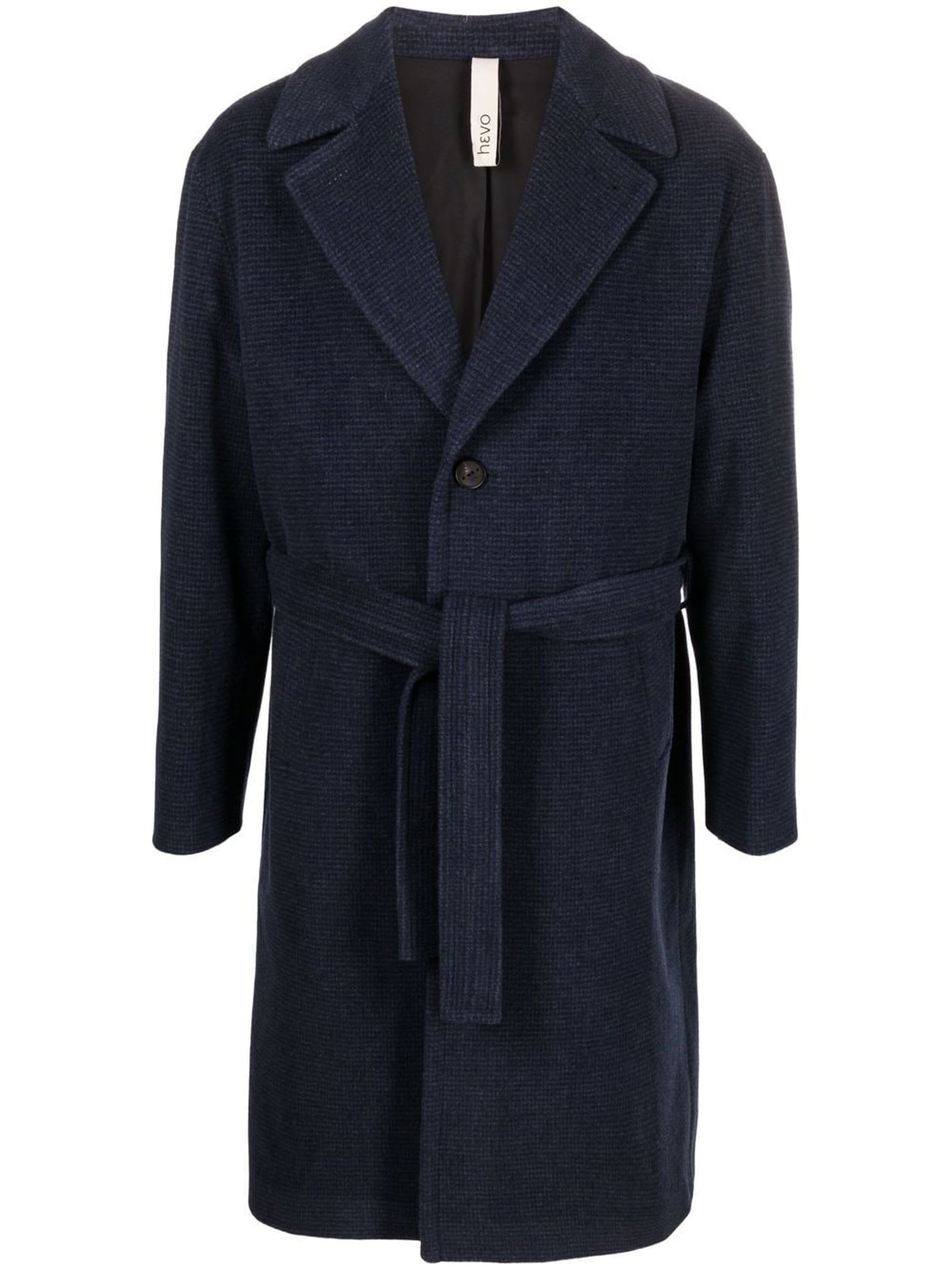 Hevò Navy Blue Wool Blend Coat
