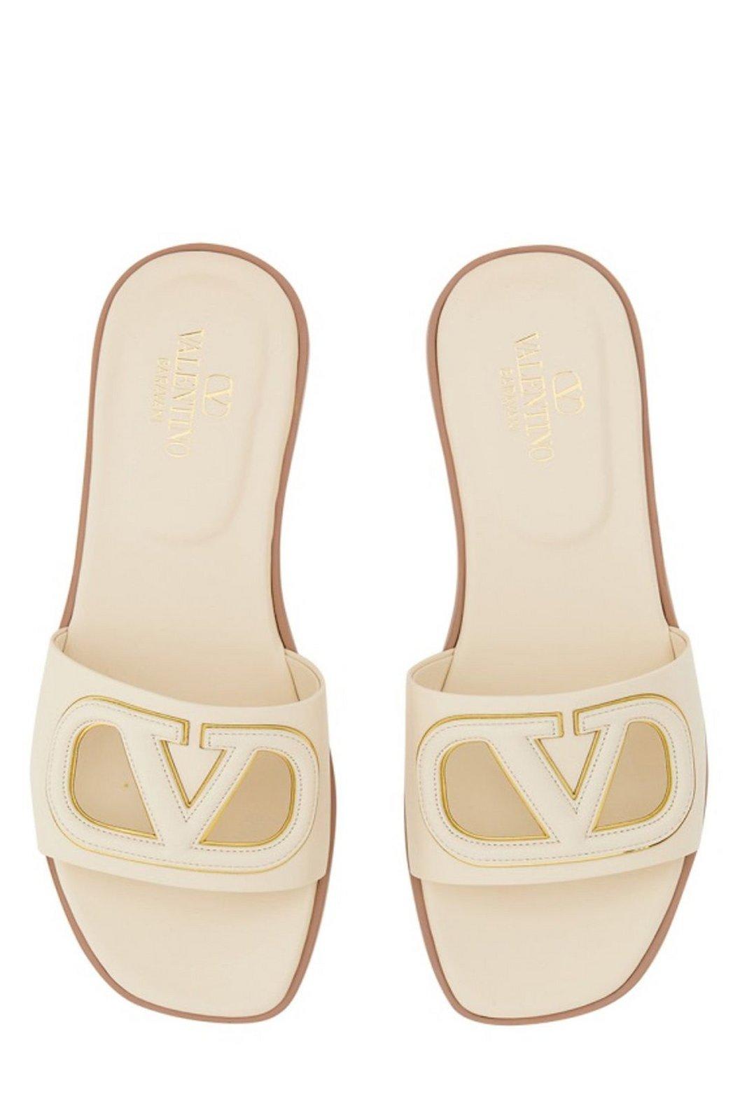 Shop Valentino Logo Patch Slip-on Slides In White