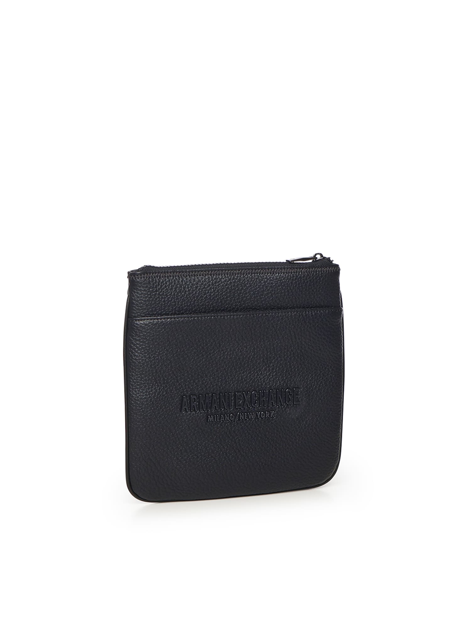 Armani Exchange Black Flat Shoulder Bag In Imitation Leather In Blue