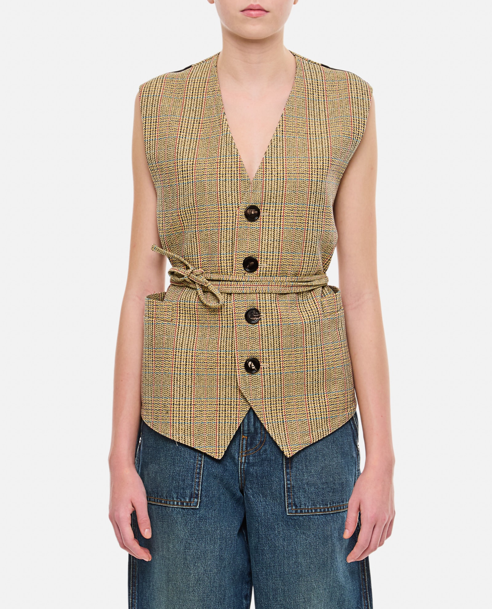 Shop Bottega Veneta Distorted Prince Of Wales Gilet In Beige