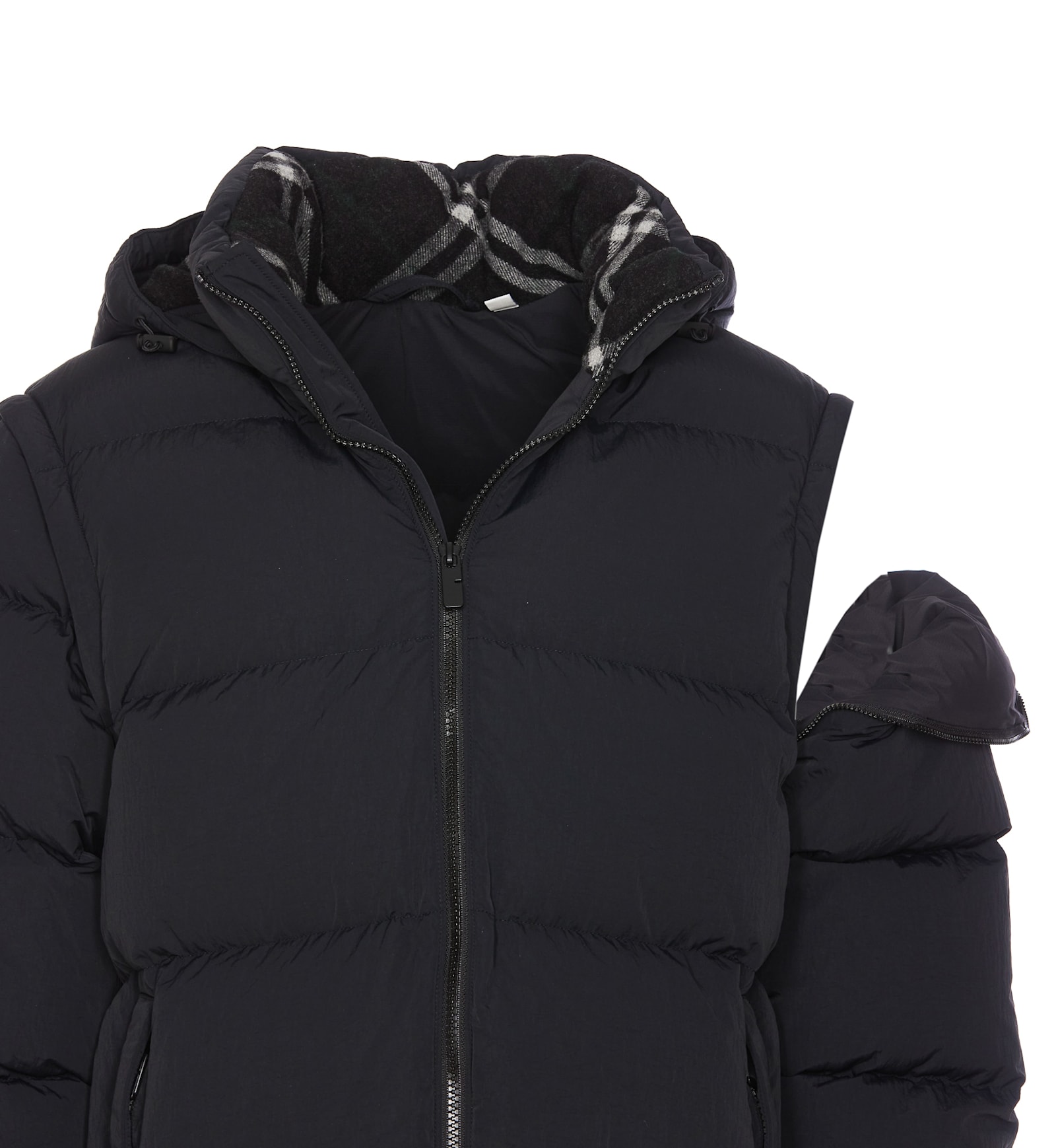 Shop Burberry Detachable Sleeve Nylon Puffer Jacket In Black